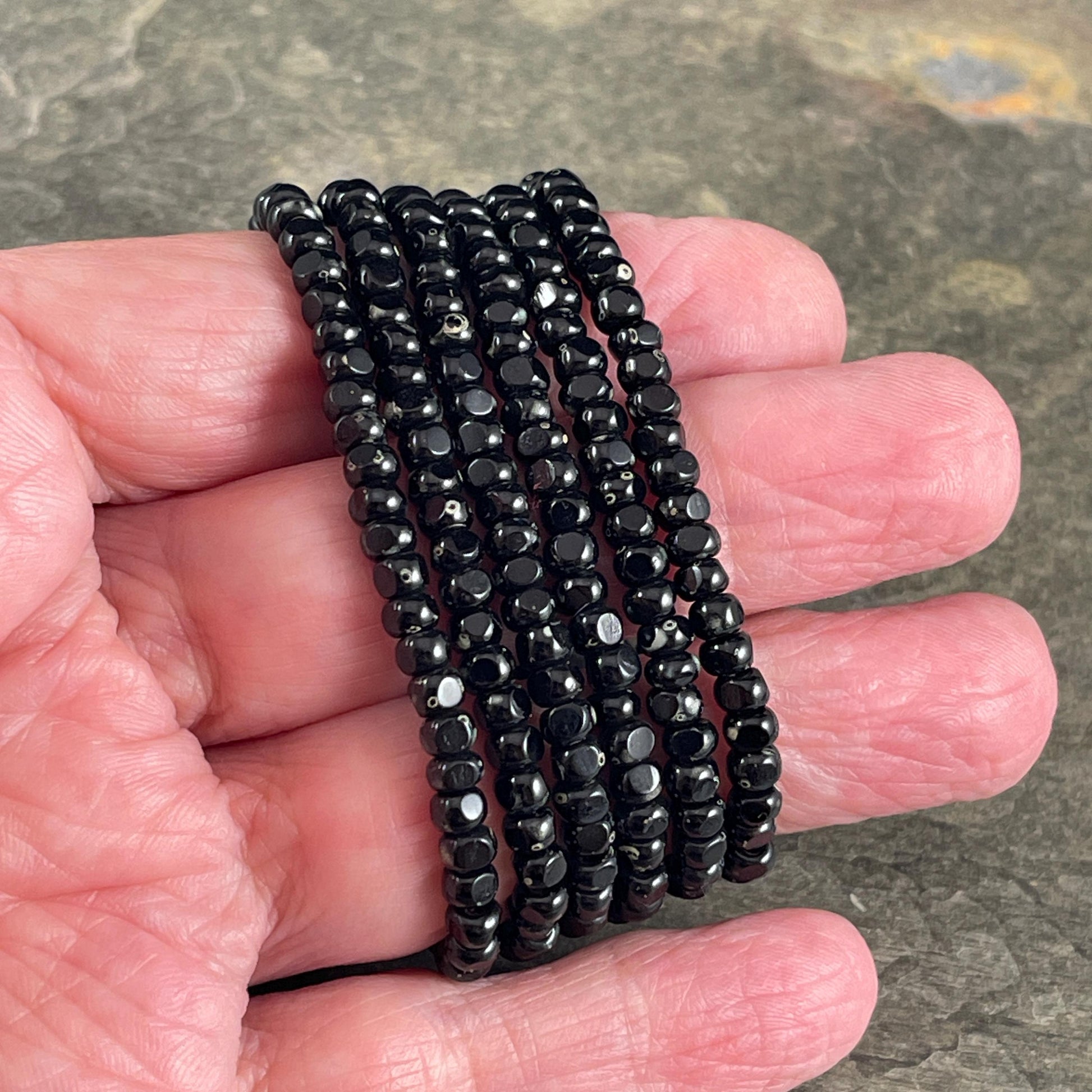 Czech Beads - 4x3mm Faceted Seed Beads, Black with Picasso Finish (TRICA/RJ-2880) * Qty. 50