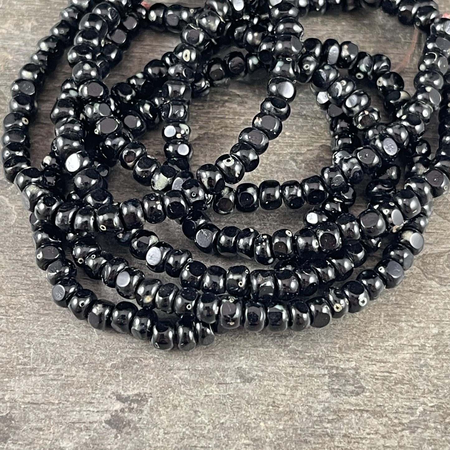 Czech Beads - 4x3mm Faceted Seed Beads, Black with Picasso Finish (TRICA/RJ-2880) * Qty. 50