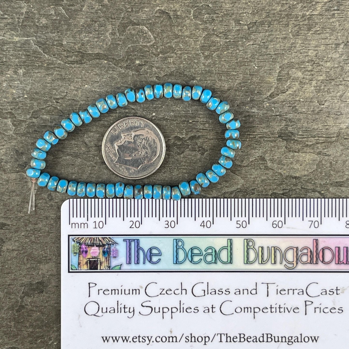Czech Beads, 4x3mm Faceted Seed Beads, Dark Turquoise Blue Picasso (TRICA/RJ-2781) * Qty. 50