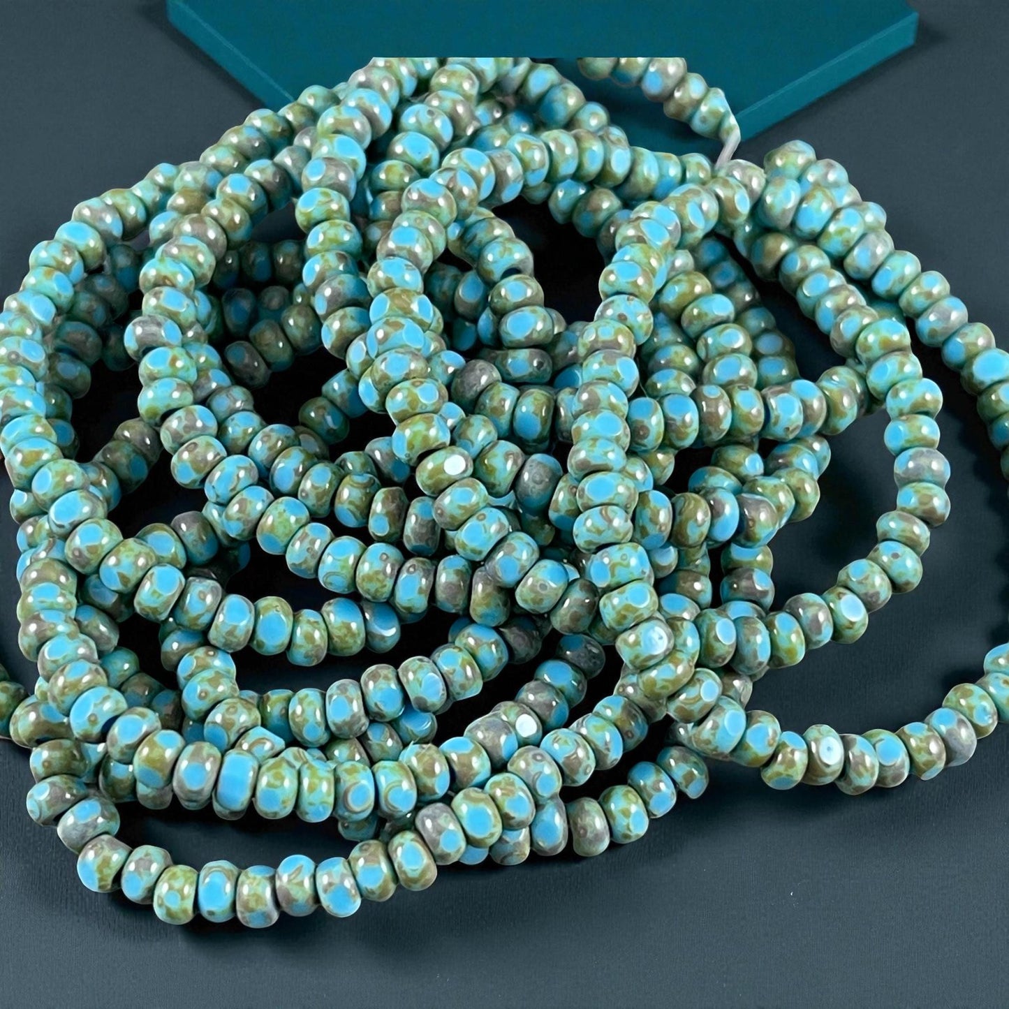 Czech Beads, 3x2mm Faceted Seed Beads, Light Turquoise Blue Picasso (TRICA/RJ-2444) * Qty. 50