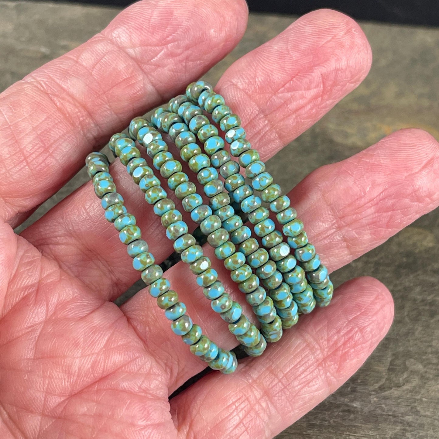 Czech Beads, 3x2mm Faceted Seed Beads, Light Turquoise Blue Picasso (TRICA/RJ-2444) * Qty. 50