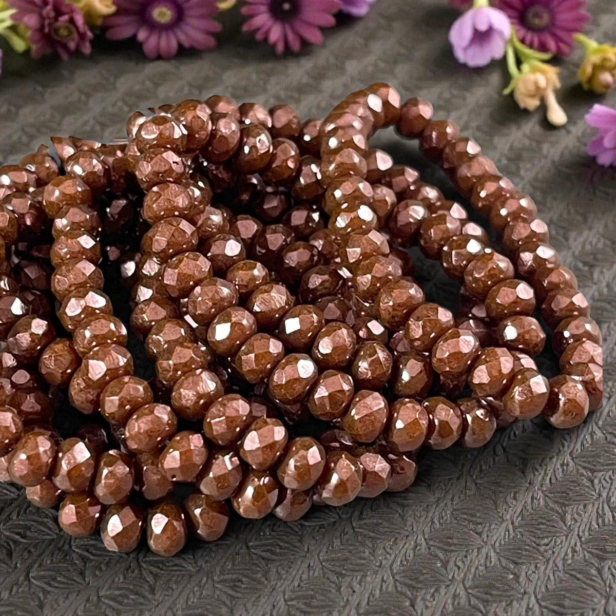 Czech Beads - 5x3mm Faceted Rondelle, Gingerbread Brown with Luster Finish (R5/RJ-2845) * Qty. 30