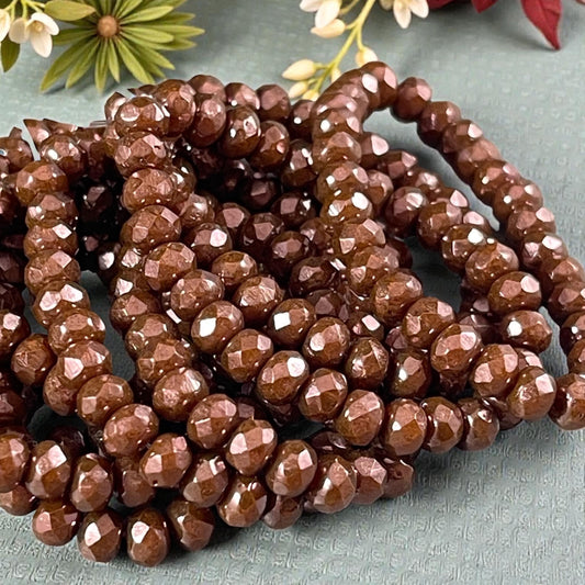 Czech Beads - 5x3mm Faceted Rondelle, Gingerbread Brown with Luster Finish (R5/RJ-2845) * Qty. 30