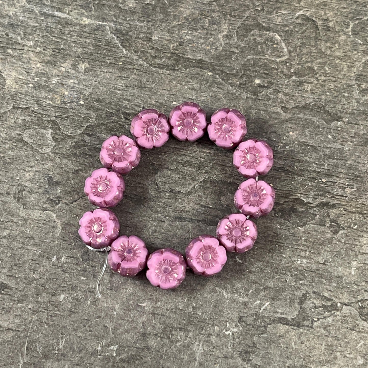 Czech Beads - 7mm Hibiscus Flower, Mauve Pink with Bronze Picasso (FL7/RJ-1267) * Qty. 12
