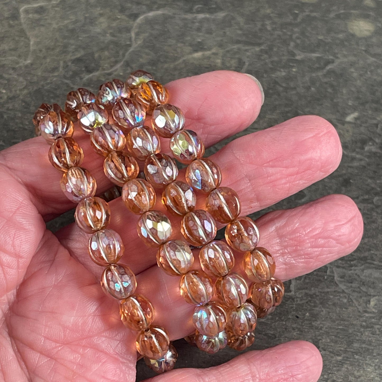 Czech Glass - 8mm Faceted Melon, Transparent Peach with AB (8FM/N-1777) * 20 Beads