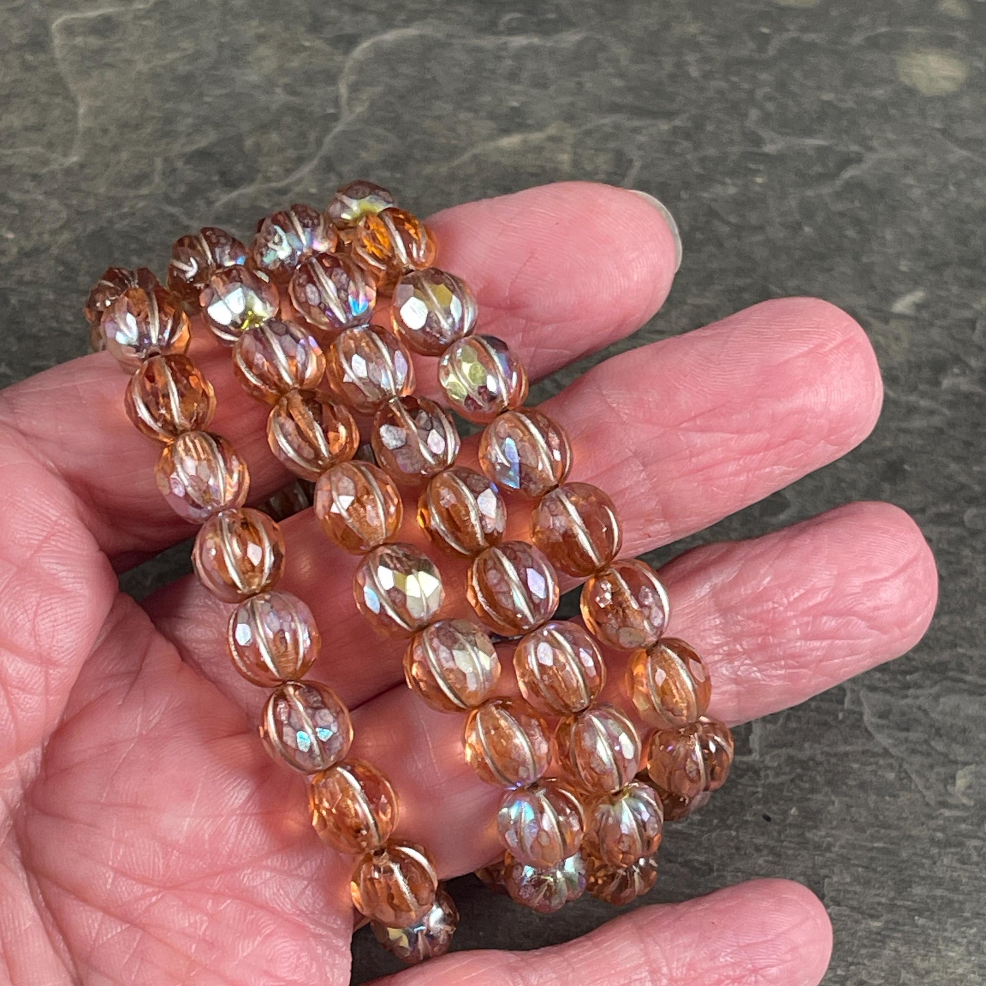 Czech Glass - 8mm Faceted Melon, Transparent Peach with AB (8FM/N-1777) * 20 Beads