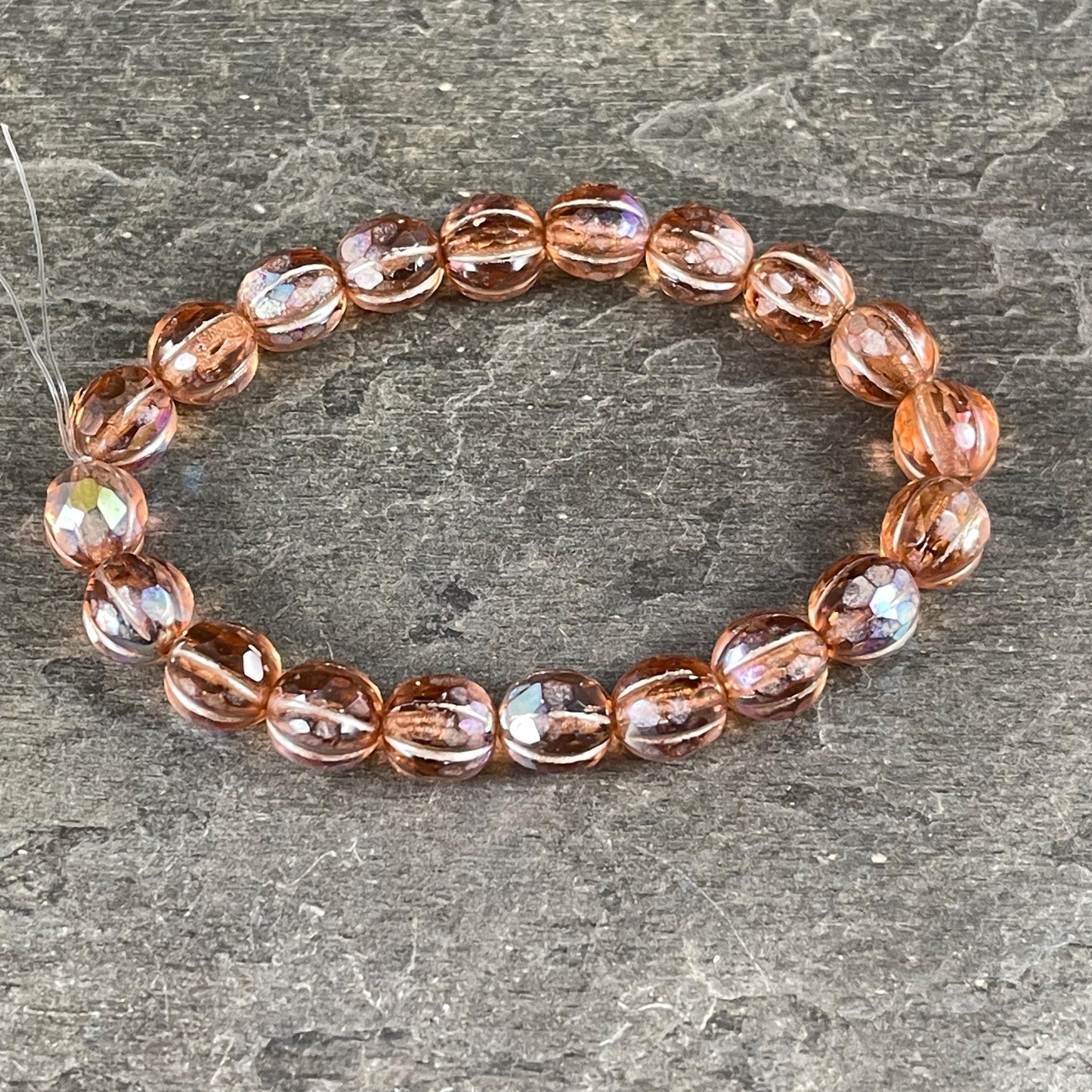 Czech Glass - 8mm Faceted Melon, Transparent Peach with AB (8FM/N-1777) * 20 Beads