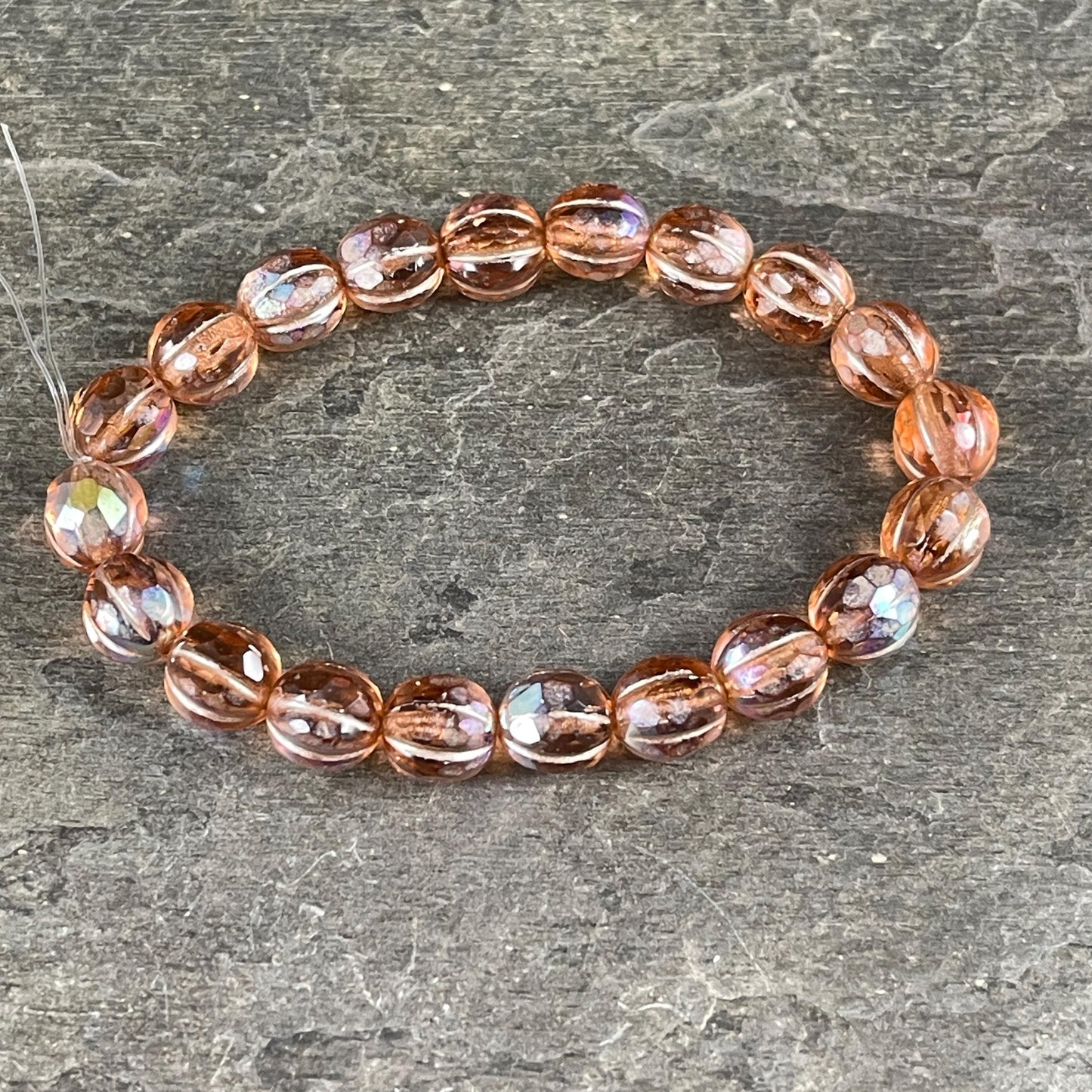 Czech Glass - 8mm Faceted Melon, Transparent Peach with AB (8FM/N-1777) * 20 Beads