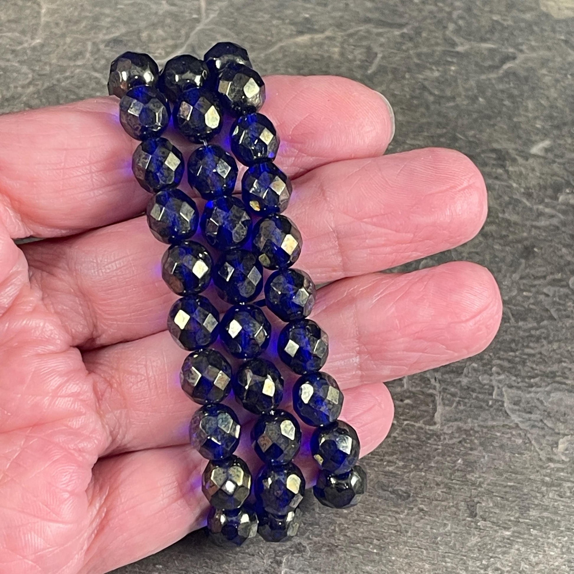 Czech Glass - 8mm Faceted Round, Sapphire with Golden Luster Finish (FP8/N-025) * 20 Beads