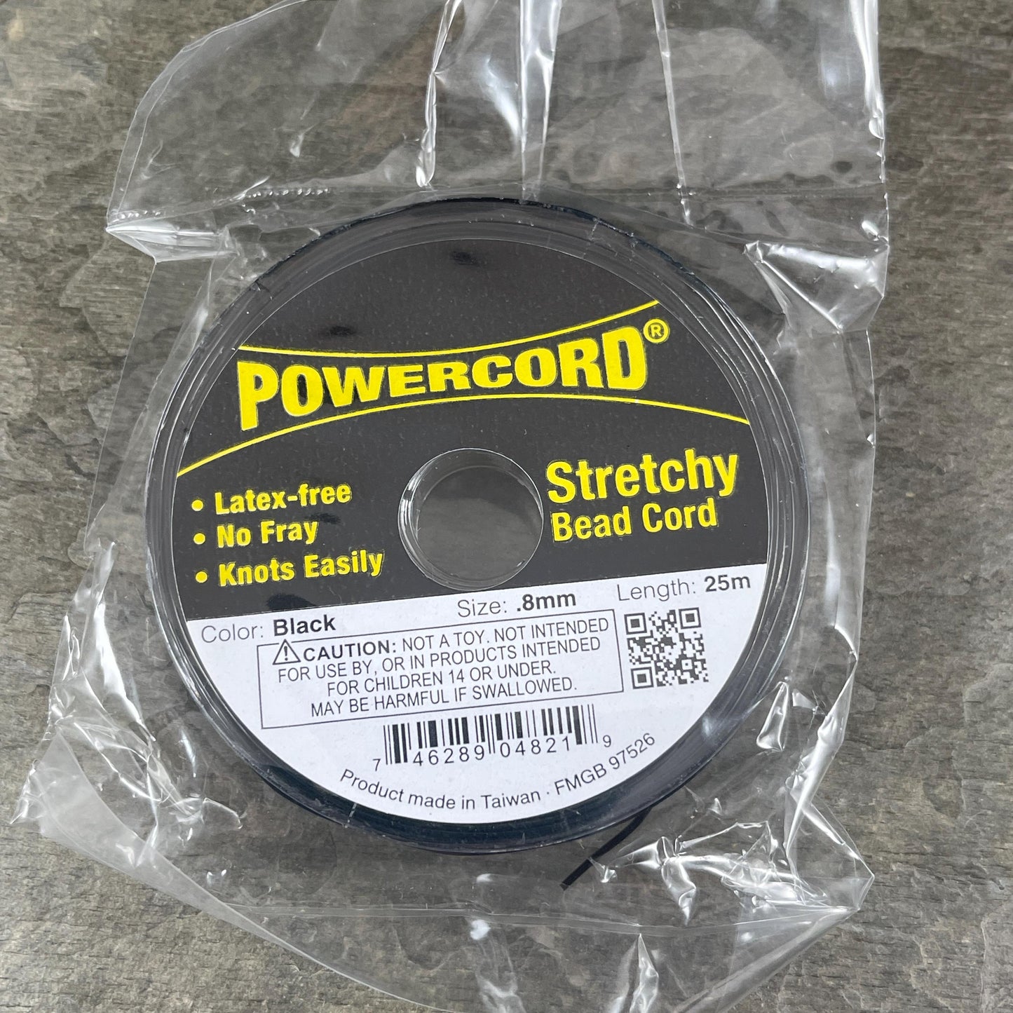 PowerCord Beading Elastic - .8mm thickness, Black (1696) - 25 meters/roll * Qty. 1