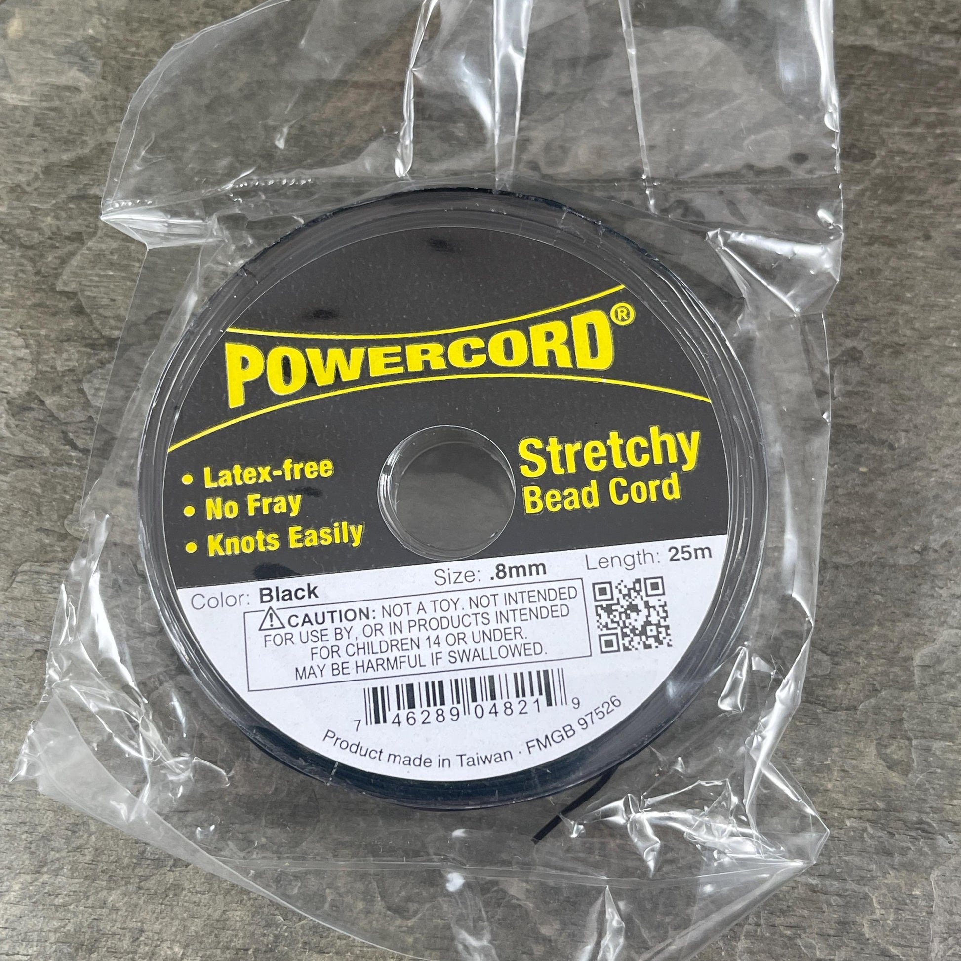 PowerCord Beading Elastic - .8mm thickness, Black (1696) - 25 meters/roll * Qty. 1