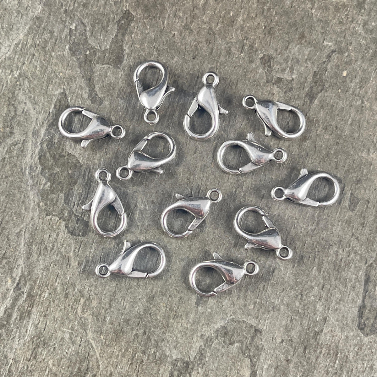 Lobster Clasp, 12x7mm Antiqued Silver Plated (PF/605-12-77) * Qty. 12