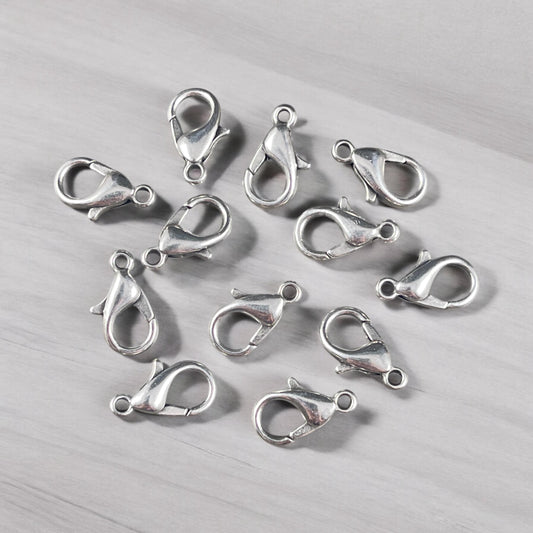 Lobster Clasp, 12x7mm Antiqued Silver Plated (PF/605-12-77) * Qty. 12
