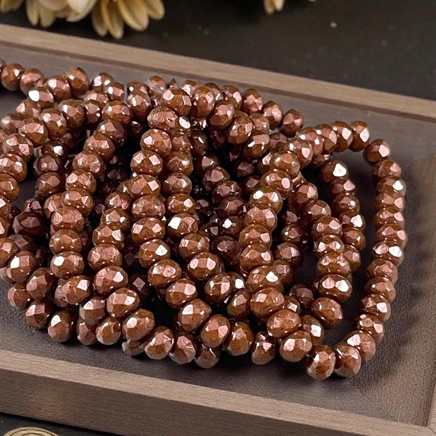 Czech Beads - 5x3mm Faceted Rondelle, Gingerbread Brown with Luster Finish (R5/RJ-2845) * Qty. 30