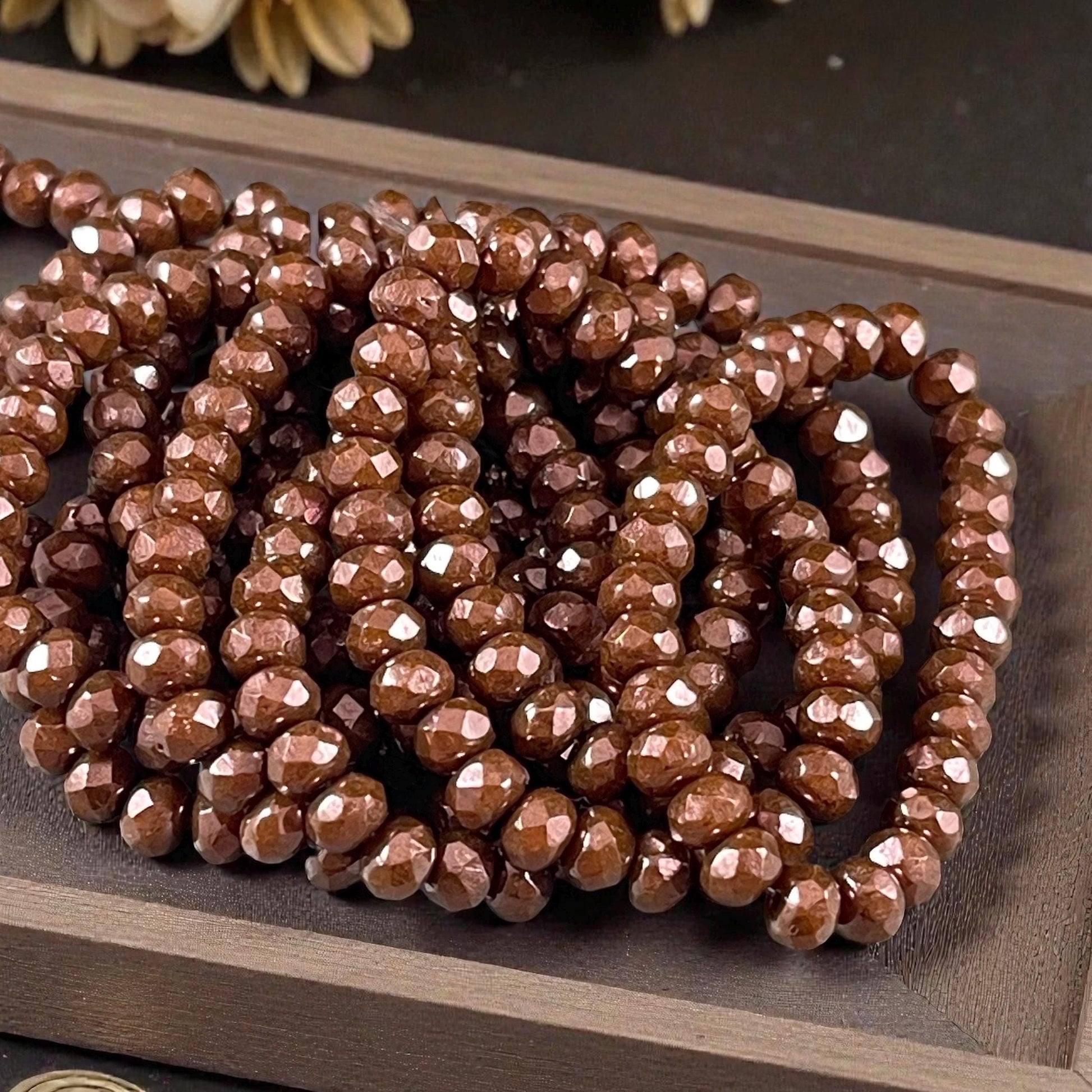 Czech Beads - 5x3mm Faceted Rondelle, Gingerbread Brown with Luster Finish (R5/RJ-2845) * Qty. 30