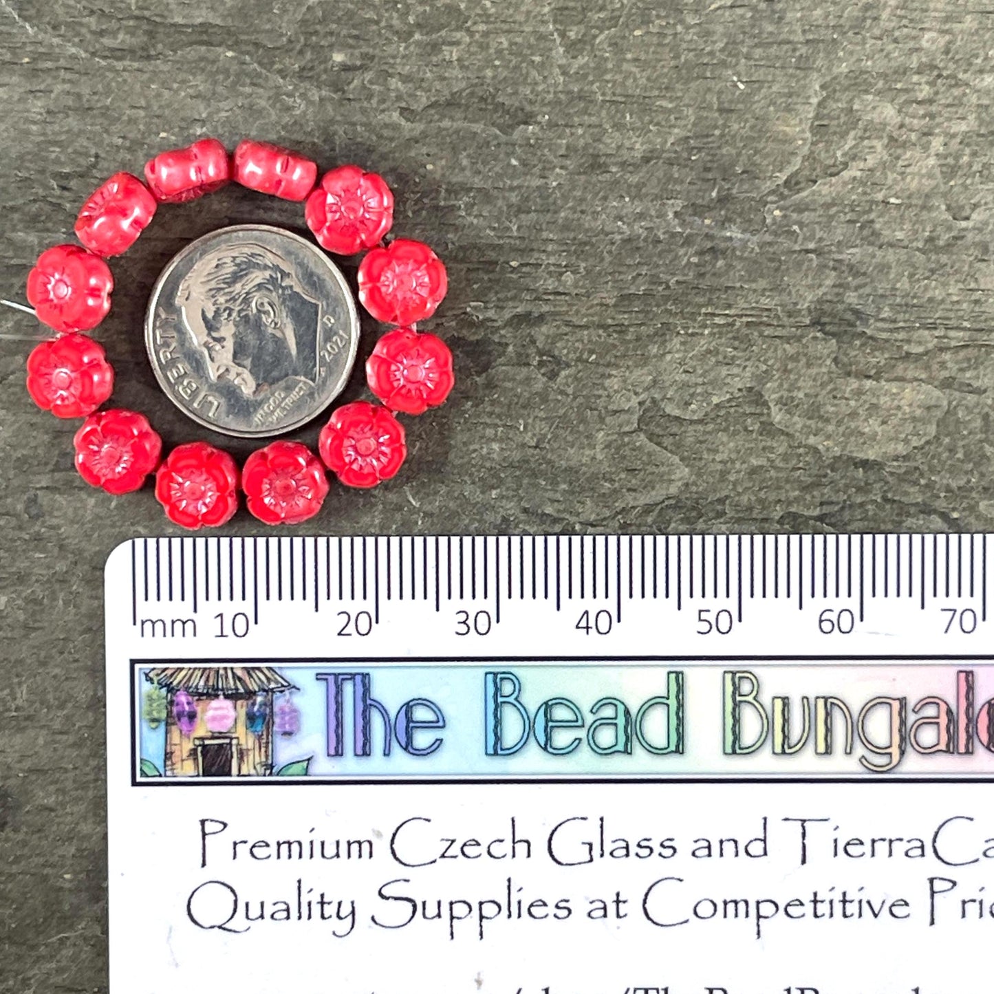 Czech Beads - 7mm Hibiscus Flower, Coral Red with Pink Luster (FL7/RJ-1271) * Qty. 12