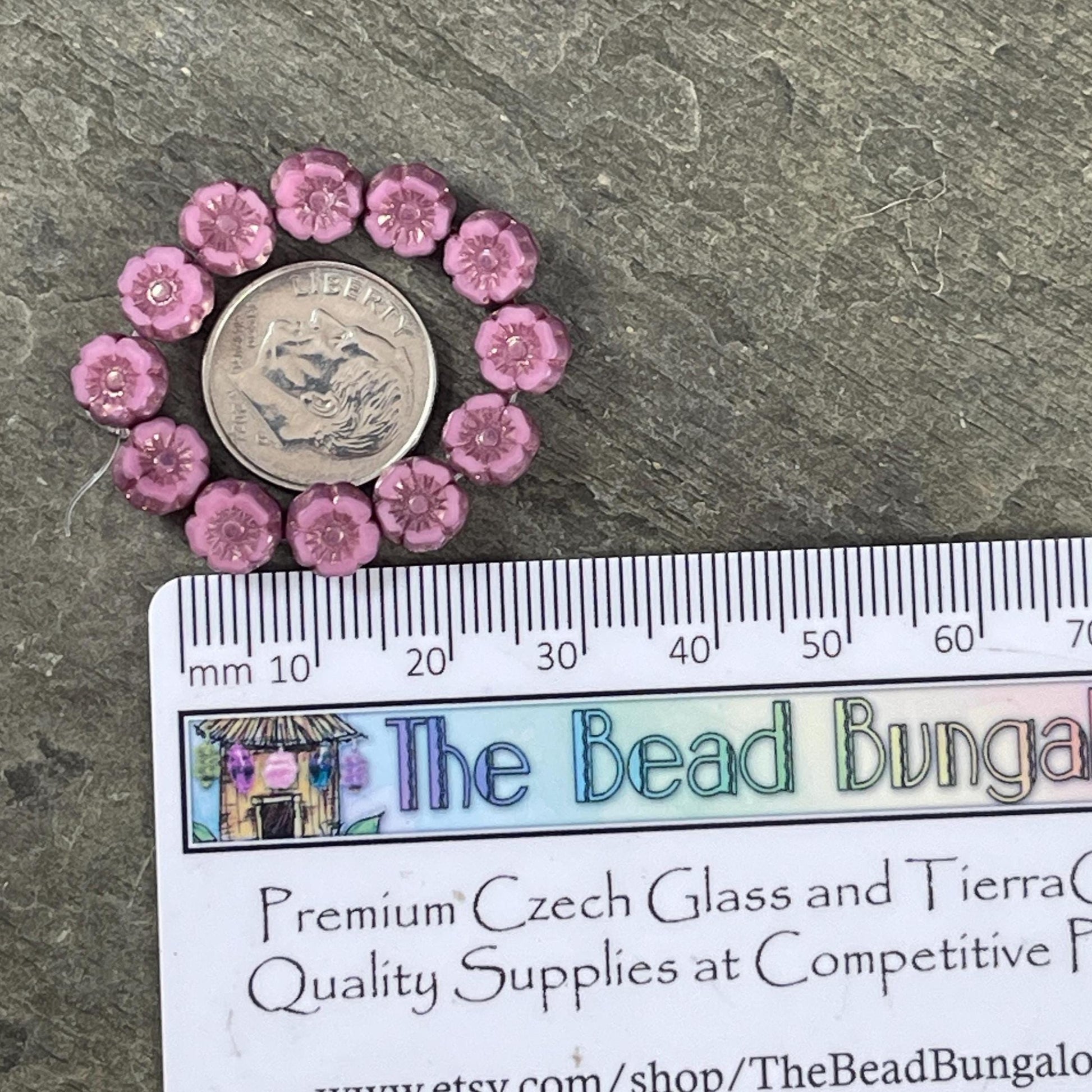 Czech Beads - 7mm Hibiscus Flower, Mauve Pink with Bronze Picasso (FL7/RJ-1267) * Qty. 12