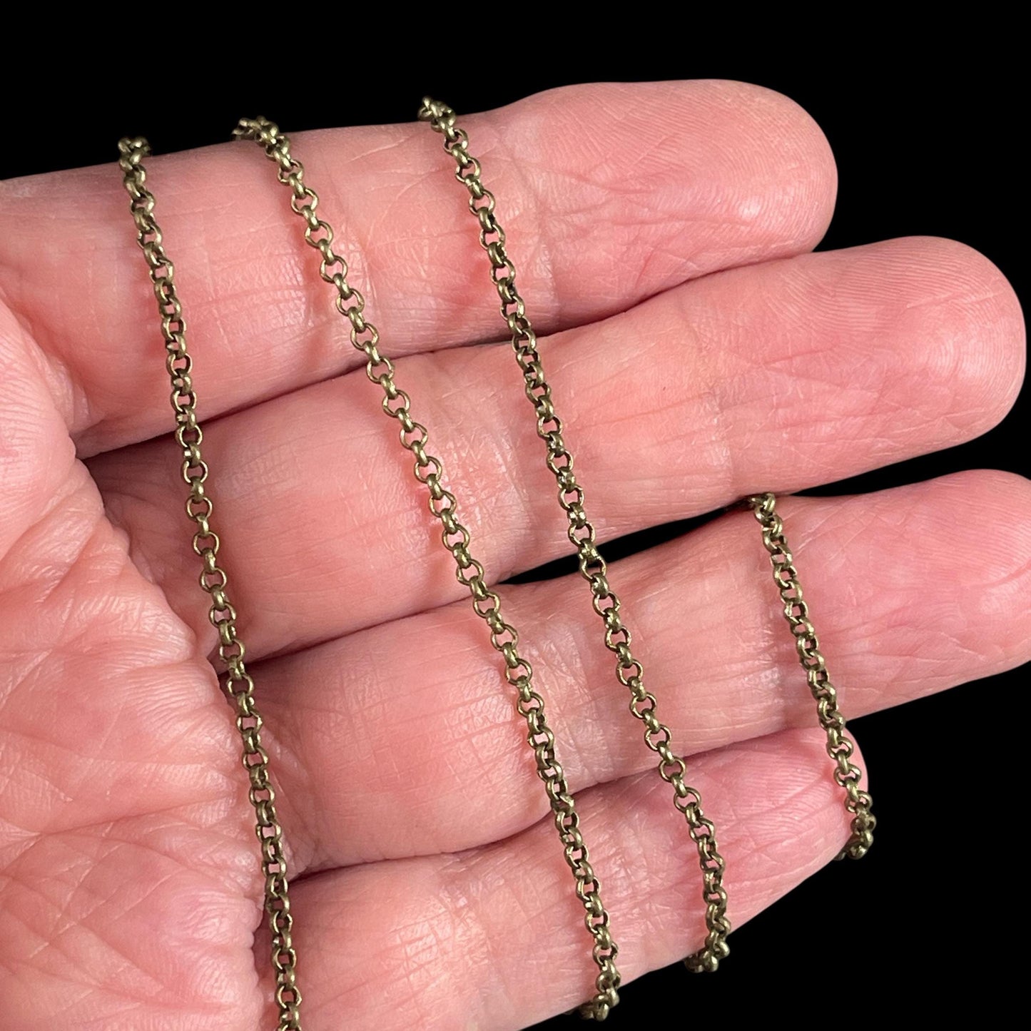 Chain by the Foot - 2mm Rolo, Small Belcher Chain - Antiqued Brass (CH-30AB) * 18" Length