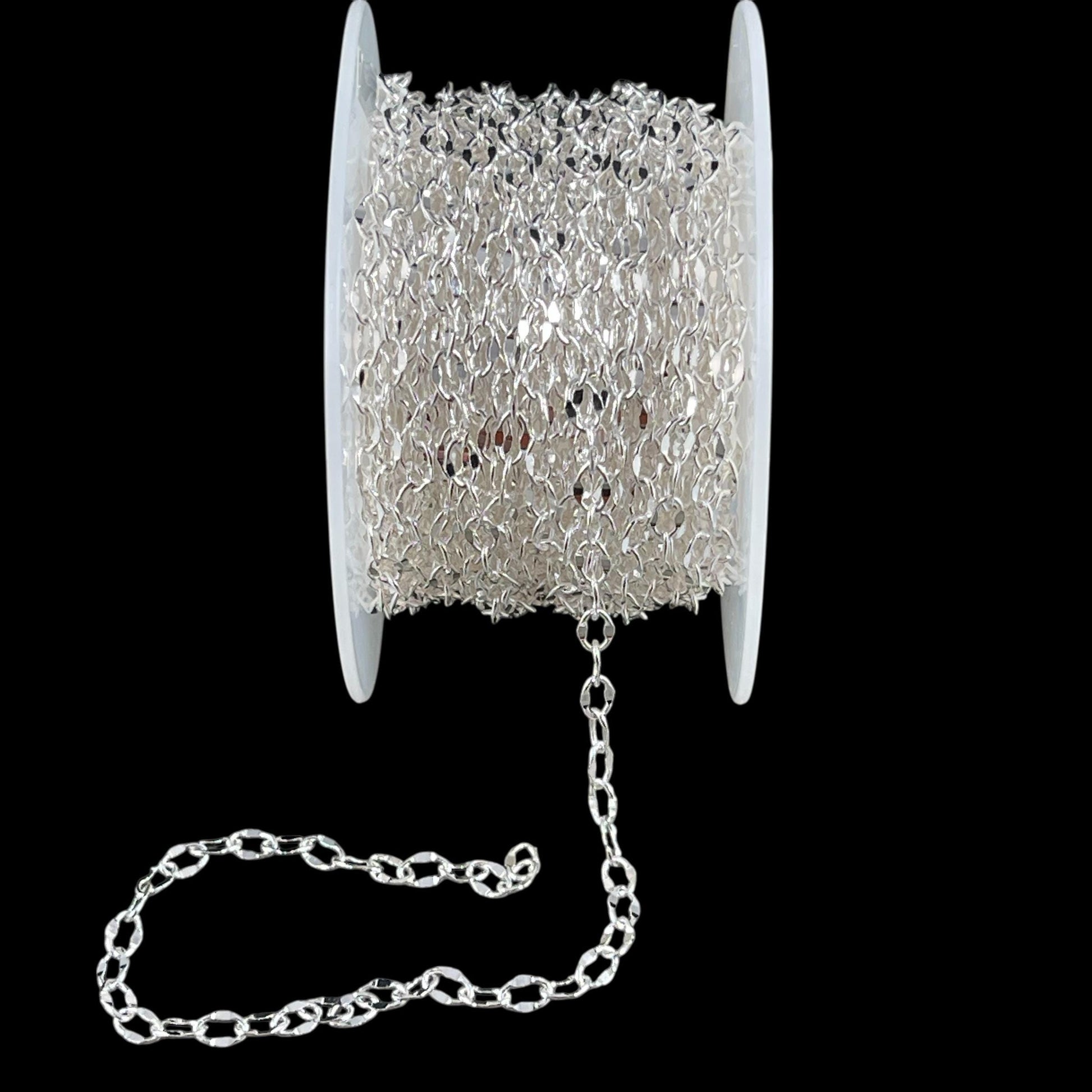 Chain by the Foot - 4mm x 2.5mm Diamond Cut Cable Chain - Silver Plated Brass (CH-1010S) * 18" Length