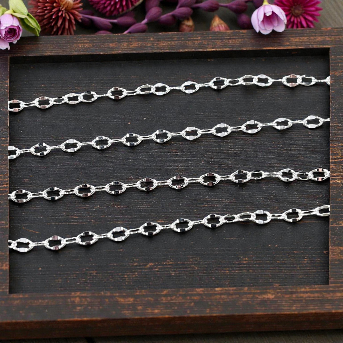 Chain by the Foot - 4mm x 2.5mm Diamond Cut Cable Chain - Silver Plated Brass (CH-1010S) * 18" Length
