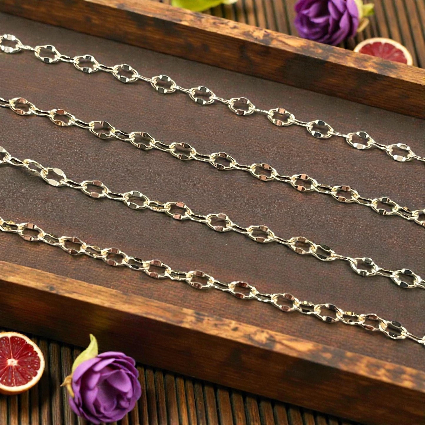 Chain by the Foot - 4mm x 2.5mm Diamond Cut Cable Chain - Gold Plated Brass (CH-1010G) * 18" Length