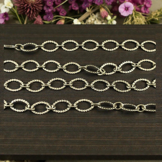 Chain by the Foot - Textured 9x6mm Oval Cable Chain - Antiqued Brass (CH-28AB) * 18" Length