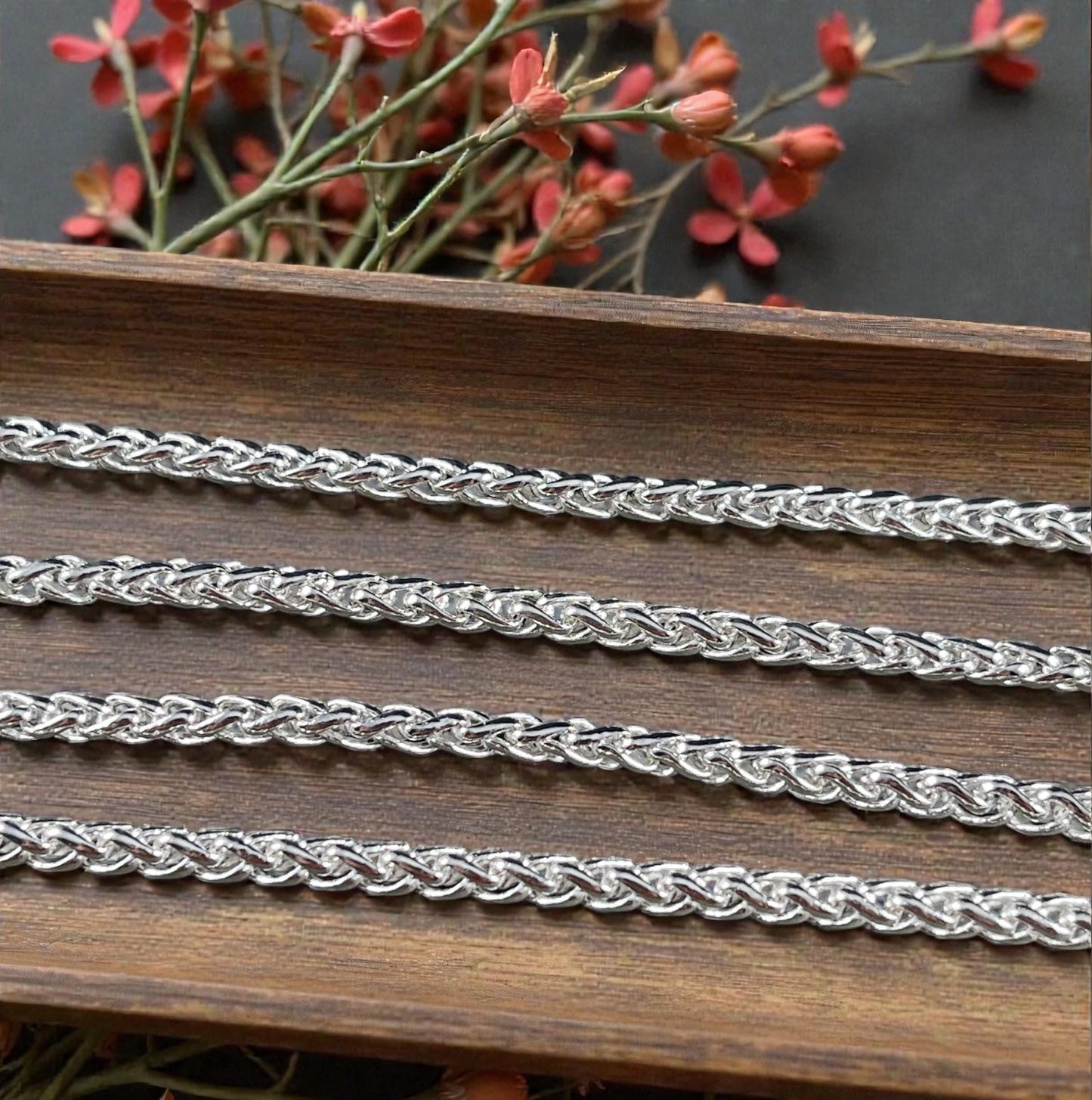 Chain by the Foot - 3mm Wheat Byzantine Chain - Silver Plated Brass (CH-857S) * 18" Length
