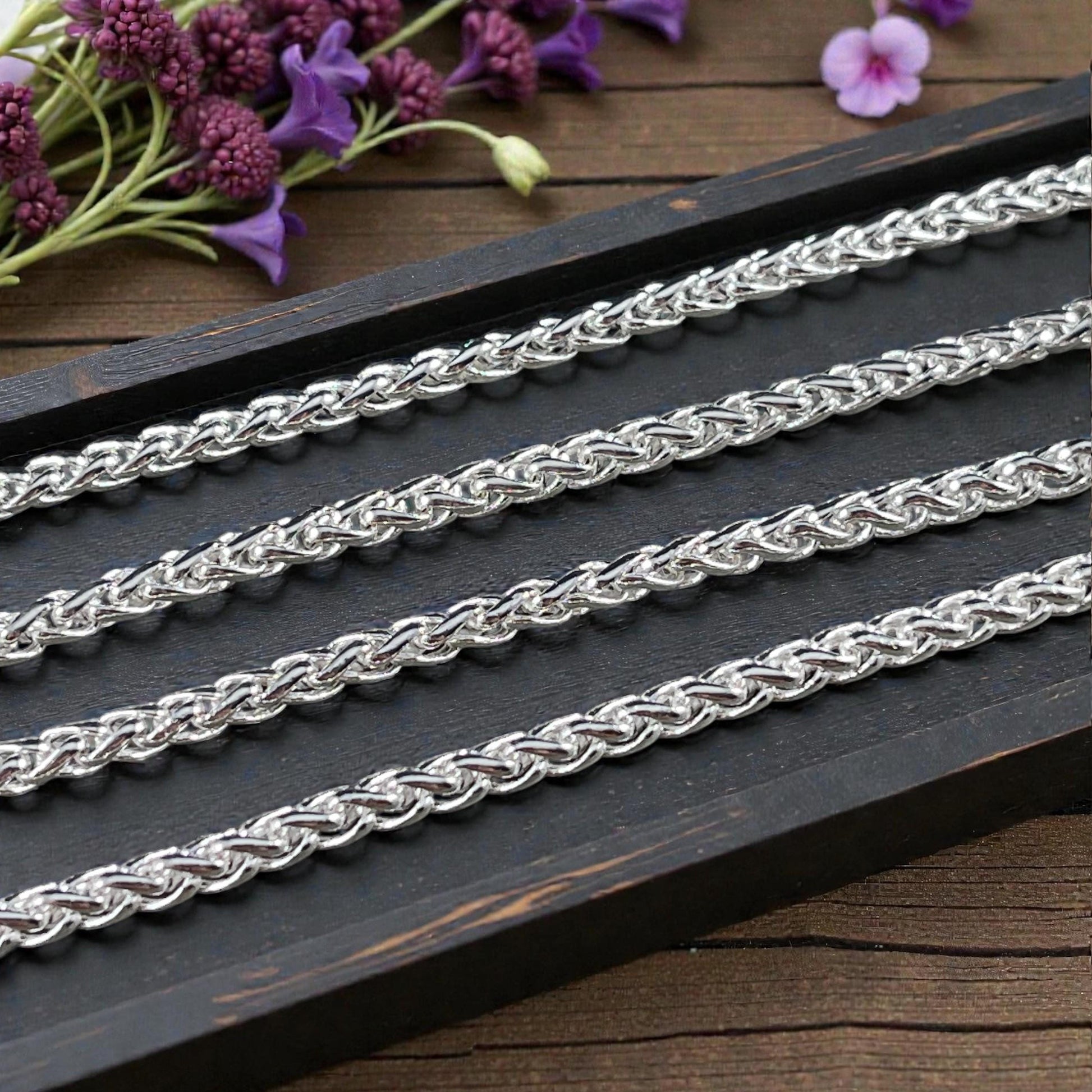 Chain by the Foot - 3mm Wheat Byzantine Chain - Silver Plated Brass (CH-857S) * 18" Length
