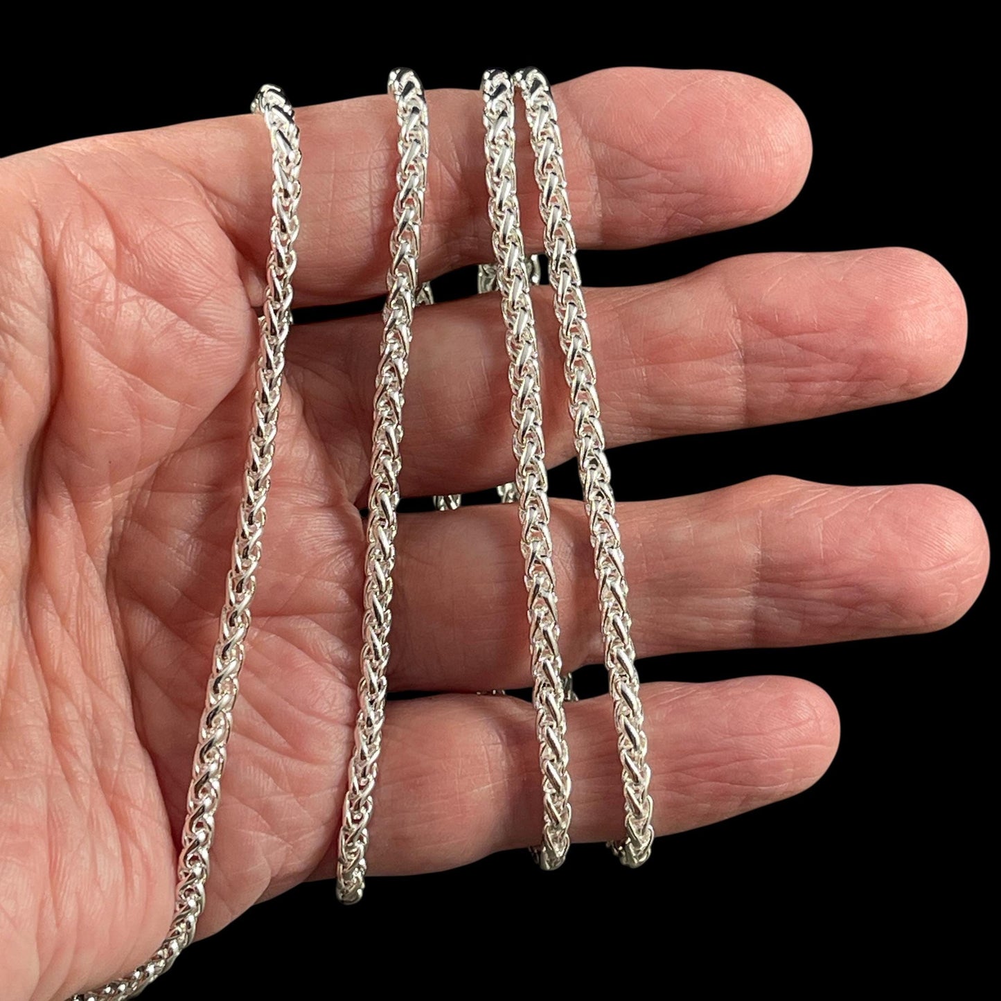 Chain by the Foot - 3mm Wheat Byzantine Chain - Silver Plated Brass (CH-857S) * 18" Length