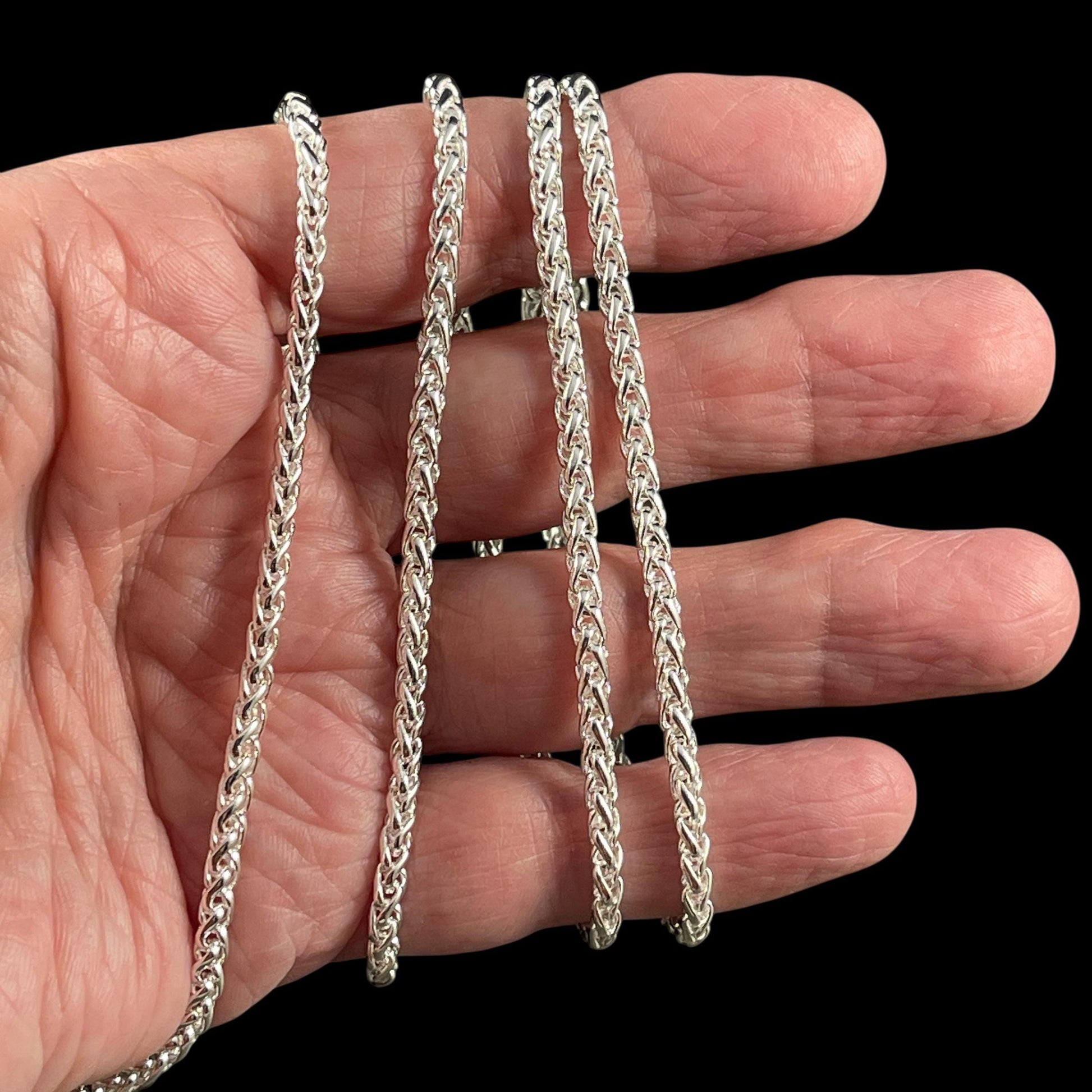 Chain by the Foot - 3mm Wheat Byzantine Chain - Silver Plated Brass (CH-857S) * 18" Length