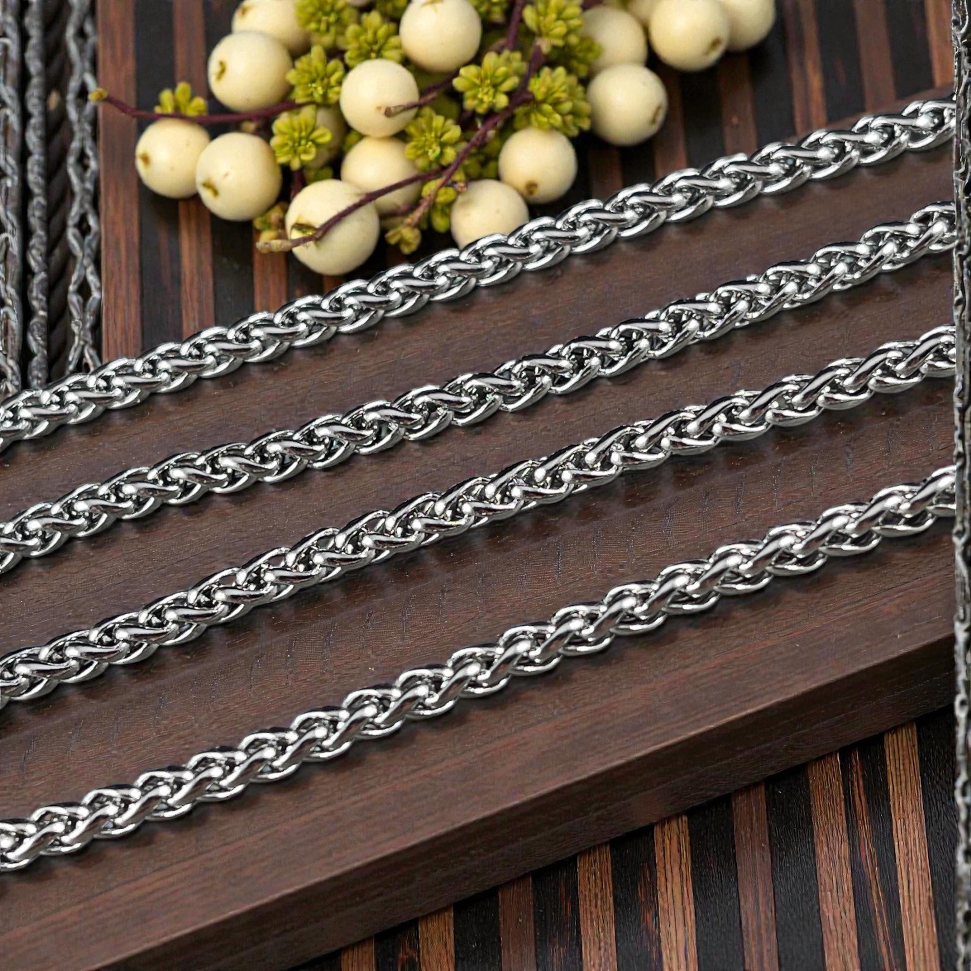 Chain by the Foot - 3mm Spiga Wheat Chain - Stainless Steel, Platinum Color (SS02S) * 1 Yard/36" length