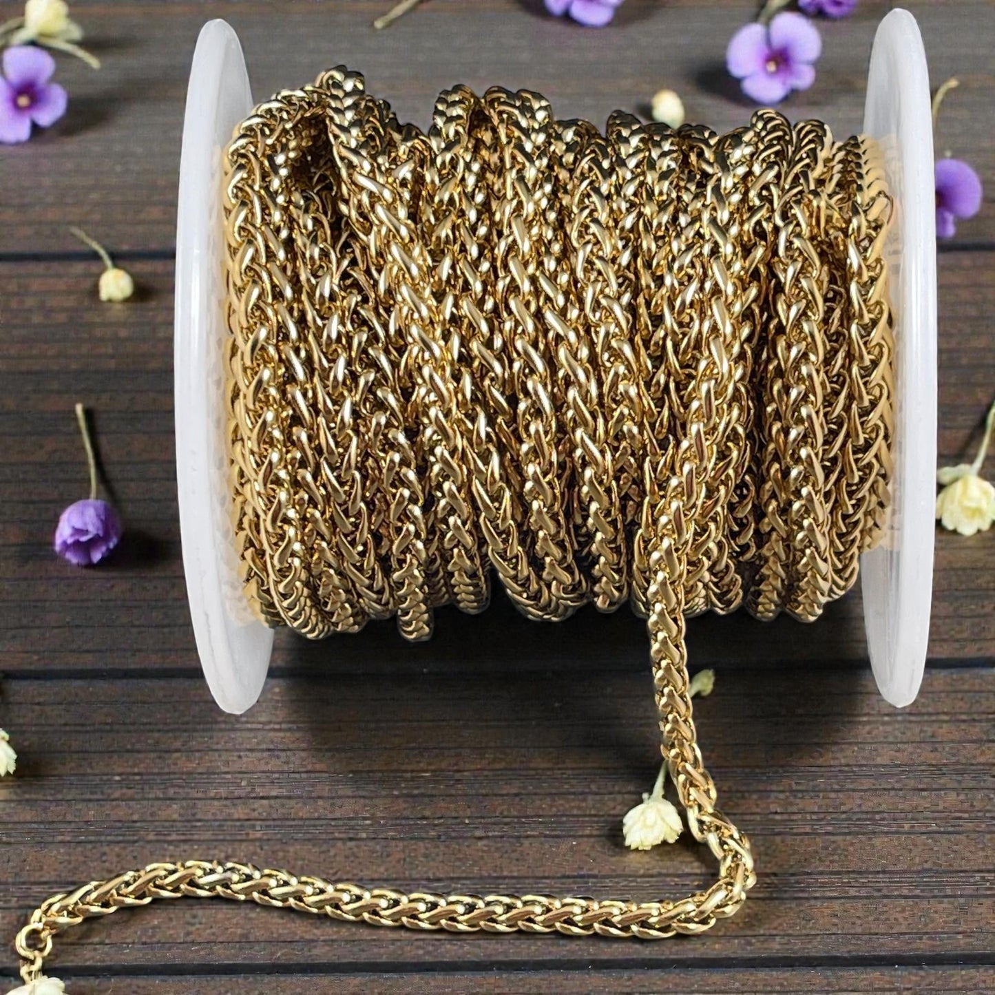 3mm Spiga Wheat Chain - 18k Gold Plated Stainless Steel (SS02SG) * 18" Length
