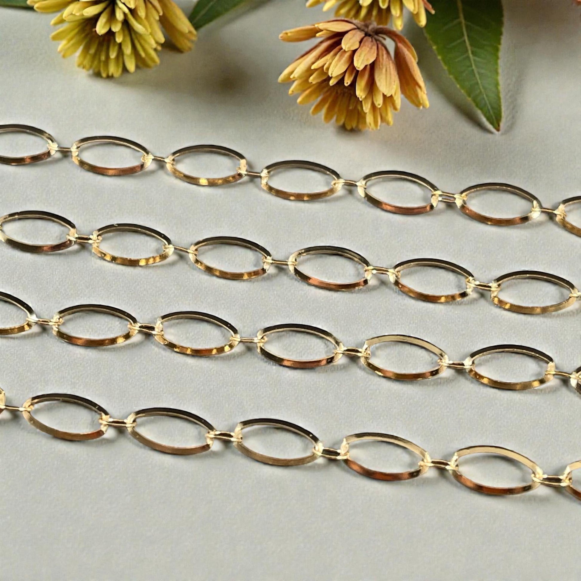 Chain by the Foot - Oval Link Chain, 4x9mm Links - 18k Gold Plated Stainless Steel (JR-01-18) * 18" length