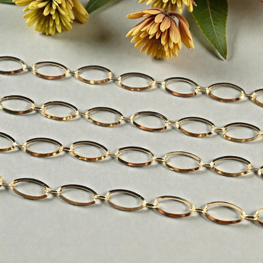 Chain by the Foot - Oval Link Chain, 4x9mm Links - 18k Gold Plated Stainless Steel (JR-01-18) * 18" length