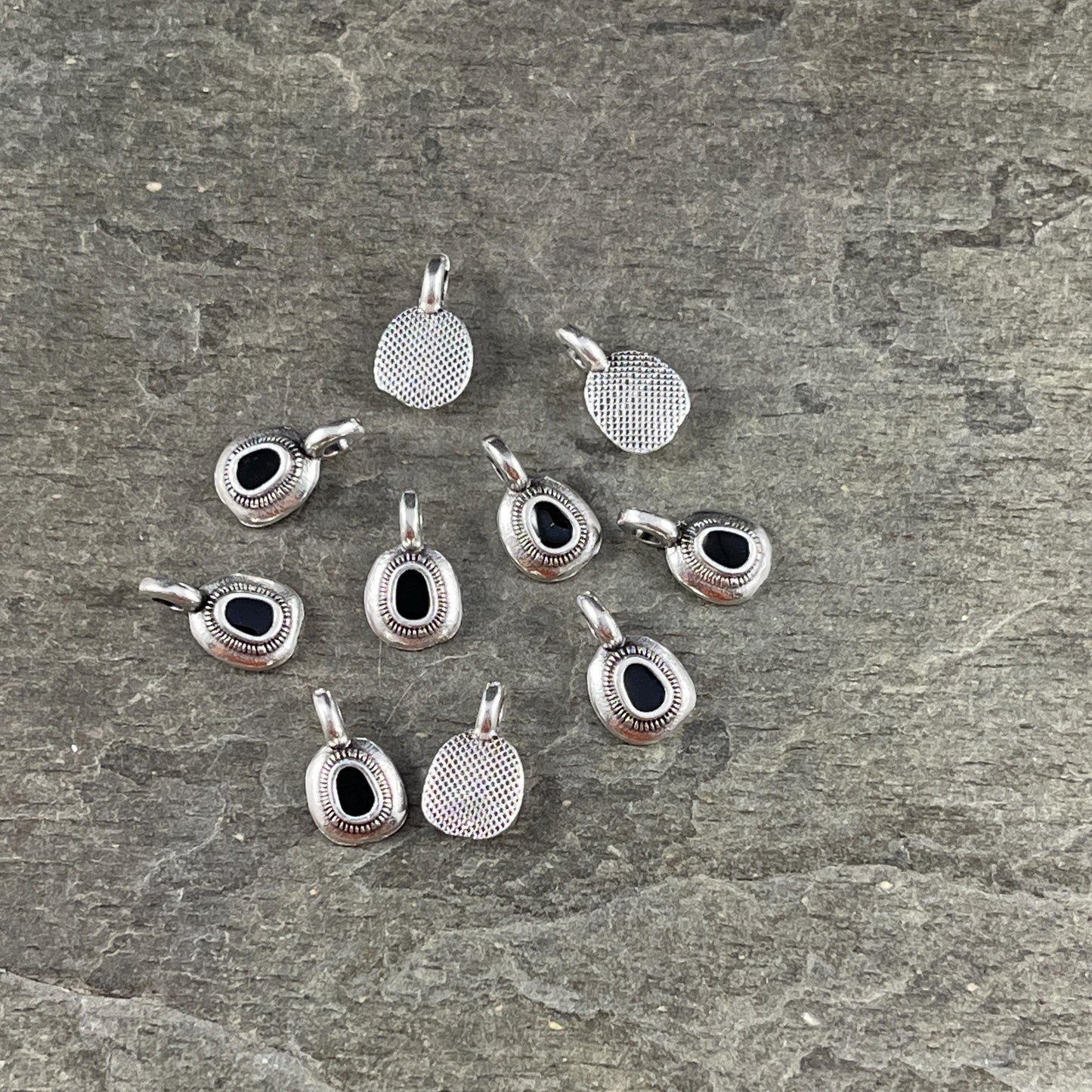 Round Mini Silver Charm with Black Enamel Inlay (PF/13884-72-0222) * Qty. 12