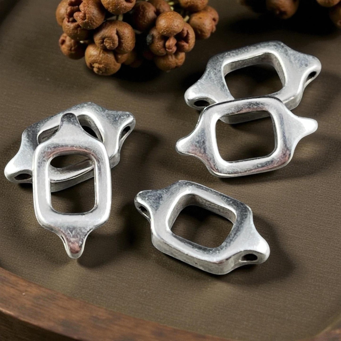 Square Link with Loops, Antiqued Silver Plated, Nickle Free (PF/13491-12) * Qty. 6