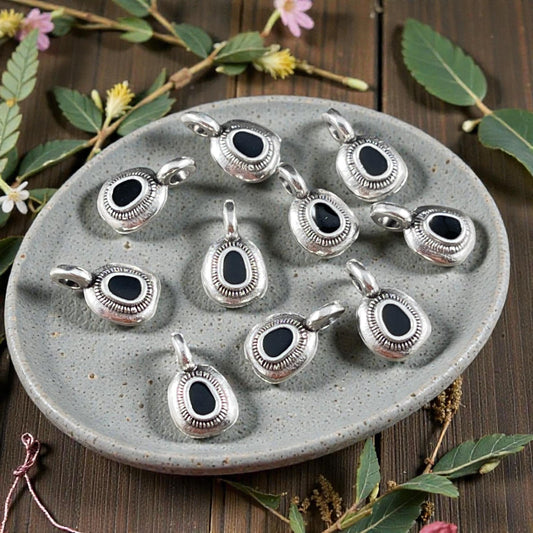 Round Mini Silver Charm with Black Enamel Inlay (PF/13884-72-0222) * Qty. 12