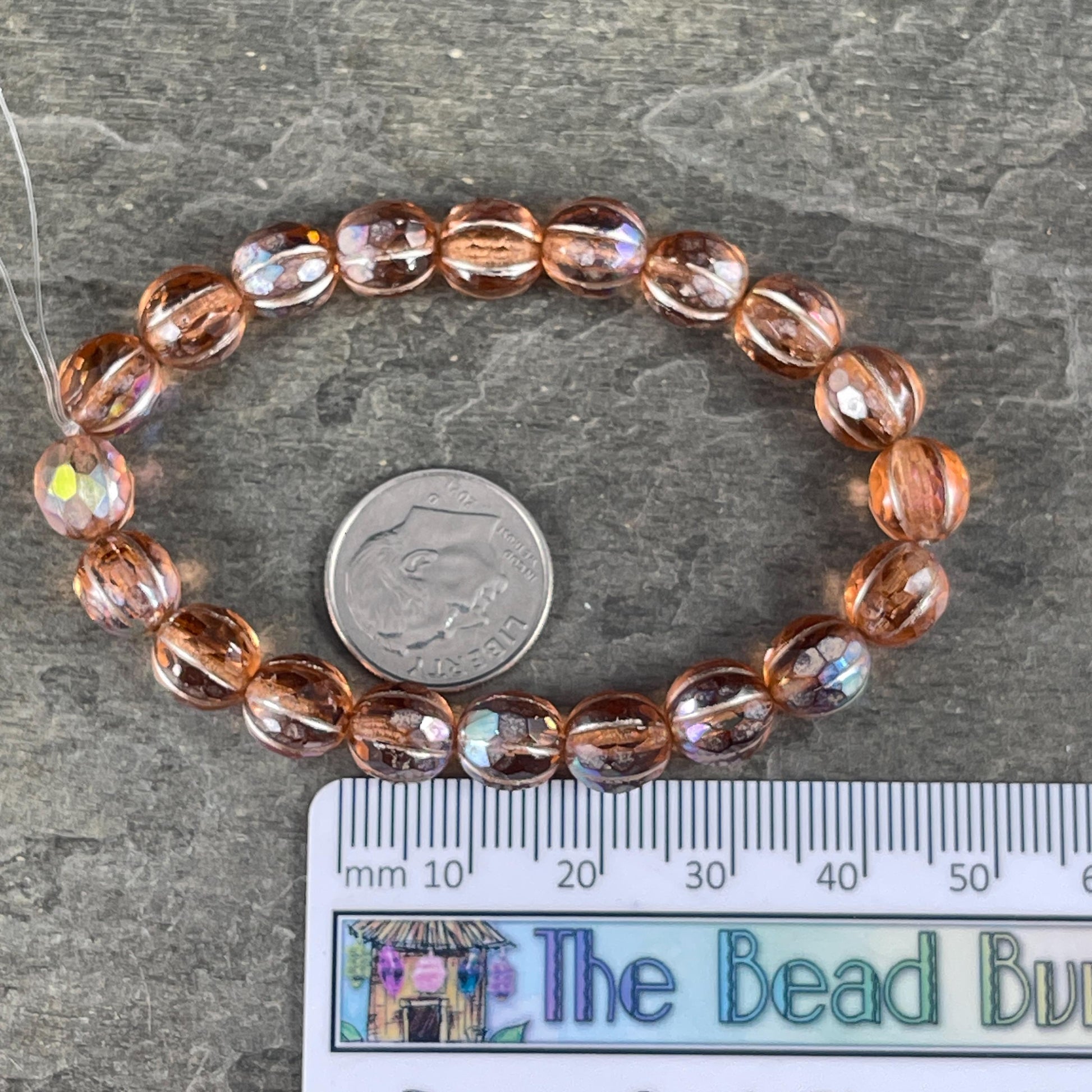 Czech Glass - 8mm Faceted Melon, Transparent Peach with AB (8FM/N-1777) * 20 Beads