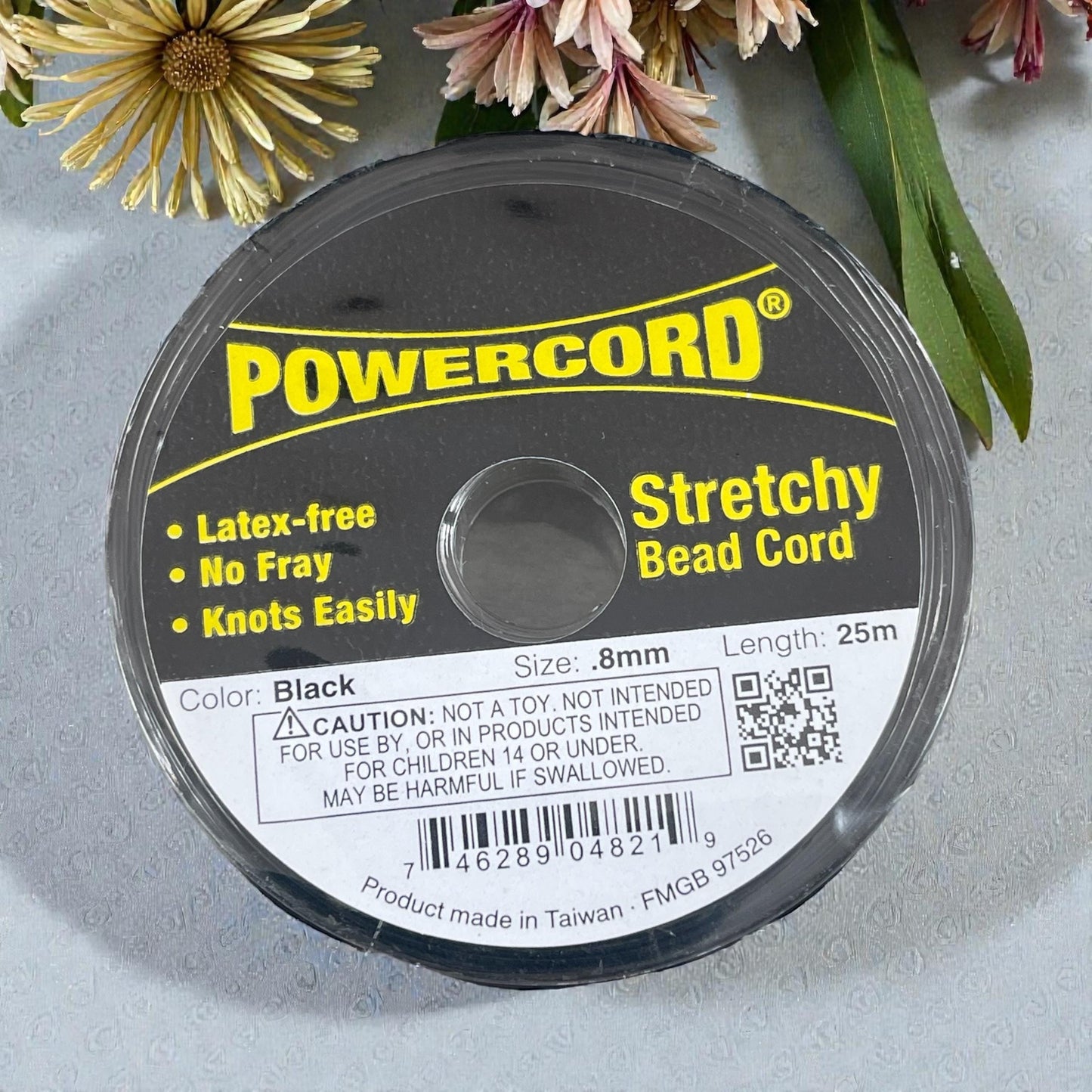PowerCord Beading Elastic - .8mm thickness, Black (1696) - 25 meters/roll * Qty. 1