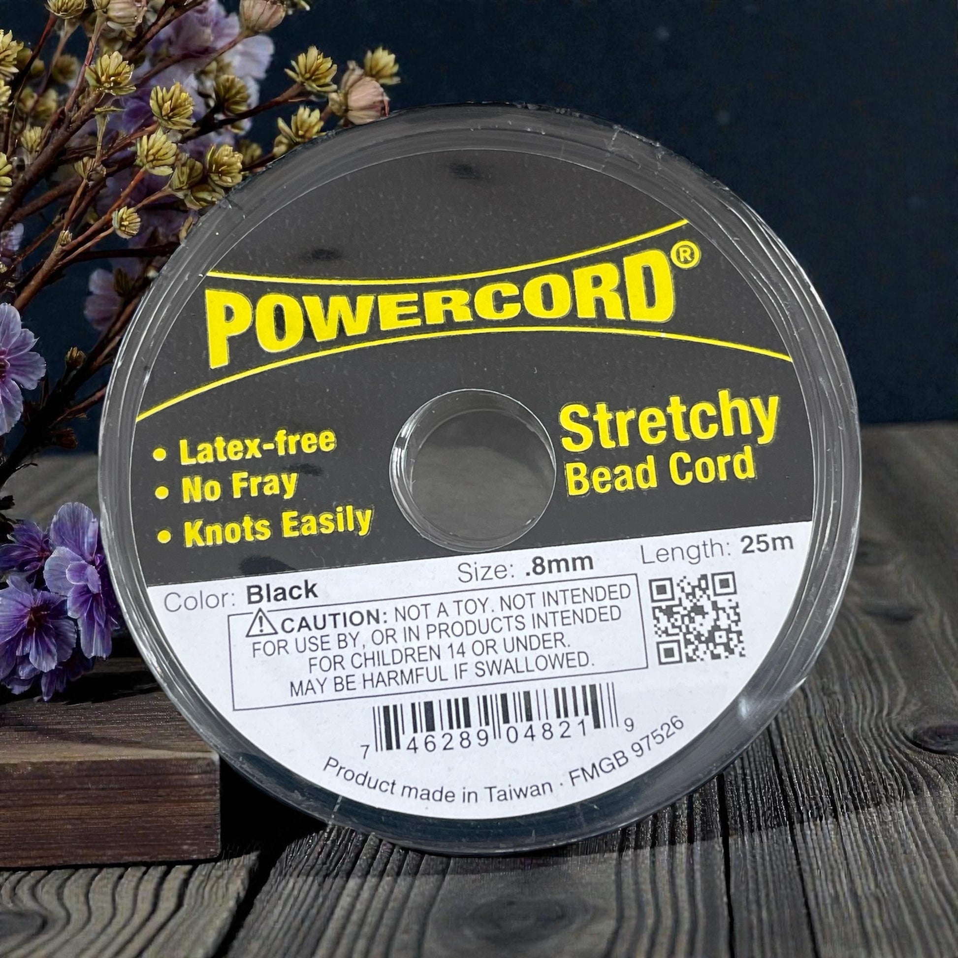 PowerCord Beading Elastic - .8mm thickness, Black (1696) - 25 meters/roll * Qty. 1