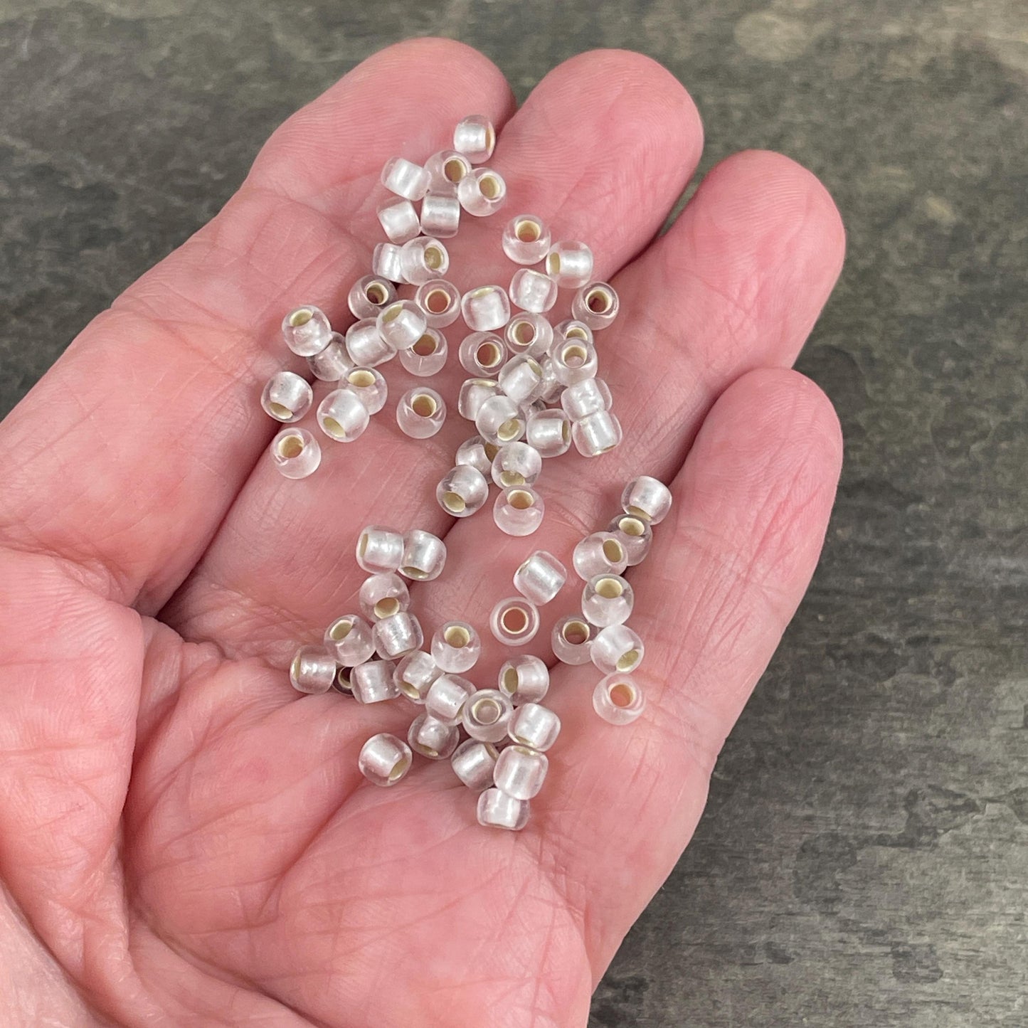 6/0 White TOHO Glass Seed Beads, Frosted Crystal, Silver Lined (T6/SM-21F) * 20 grams