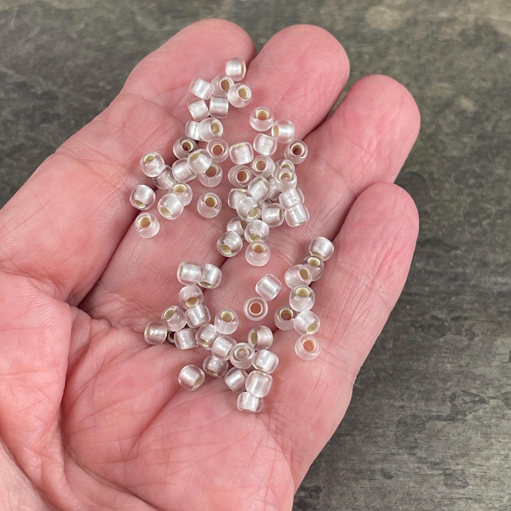 6/0 White TOHO Glass Seed Beads, Frosted Crystal, Silver Lined (T6/SM-21F) * 20 grams