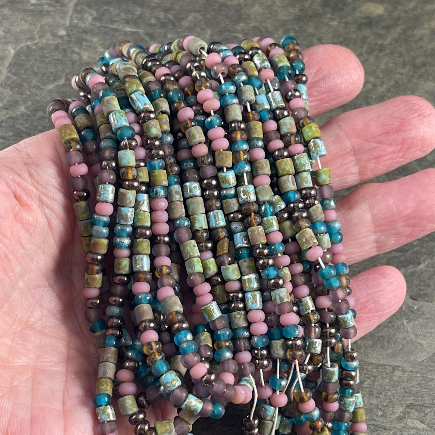 Aged Picasso Seed Beads - 6/0 Mix with Tubes, 4mm Turquoise, Pink and Purple (6/0-Frivoli-Matte) * 19" strand