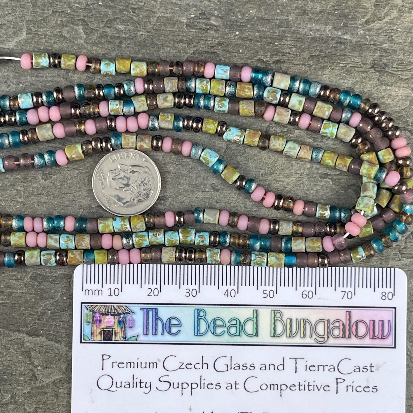 Aged Picasso Seed Beads - 6/0 Mix with Tubes, 4mm Turquoise, Pink and Purple (6/0-Frivoli-Matte) * 19" strand