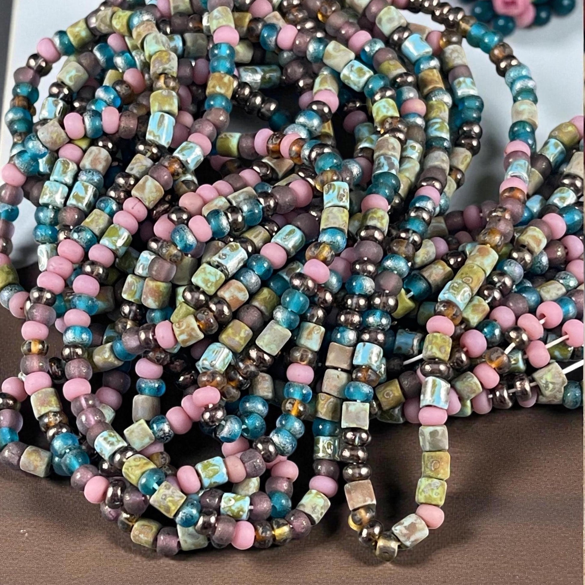 Aged Picasso Seed Beads - 6/0 Mix with Tubes, 4mm Turquoise, Pink and Purple (6/0-Frivoli-Matte) * 19" strand