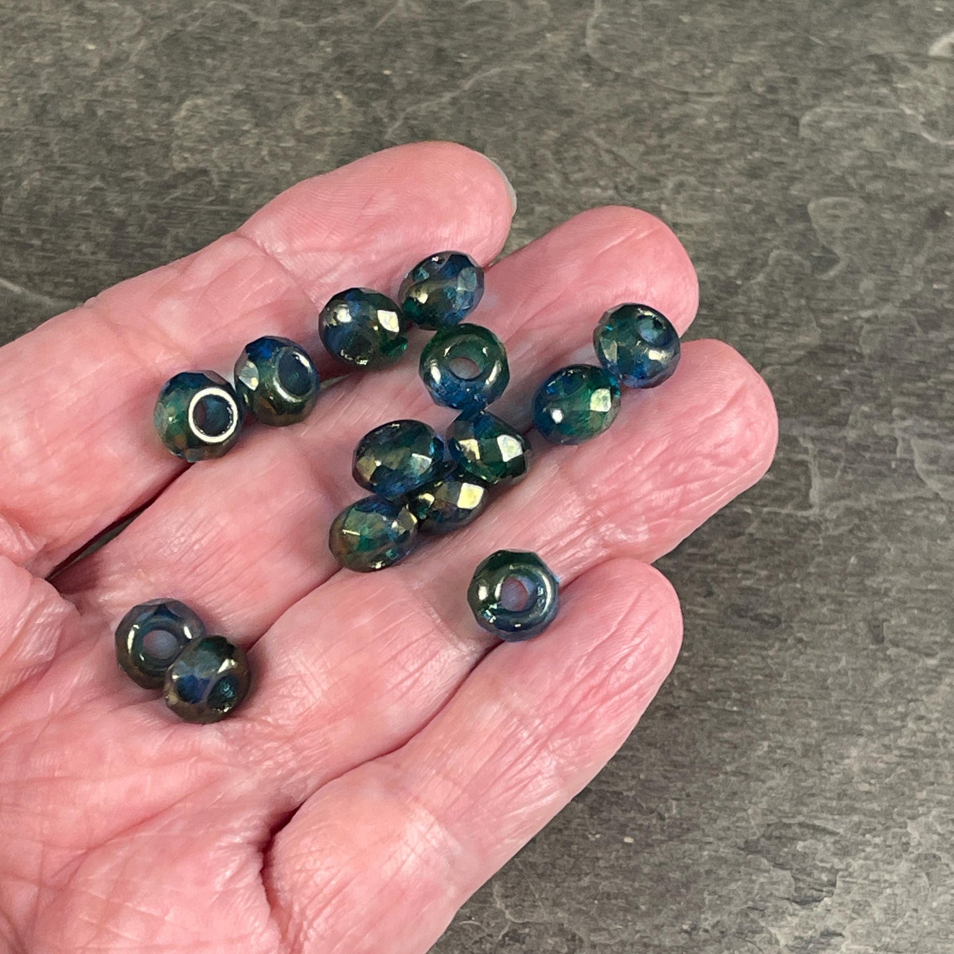 Czech Beads - 9x6mm Large Hole Rondelle, Blue Green Luster (ROL/N-0963) * 25 Beads