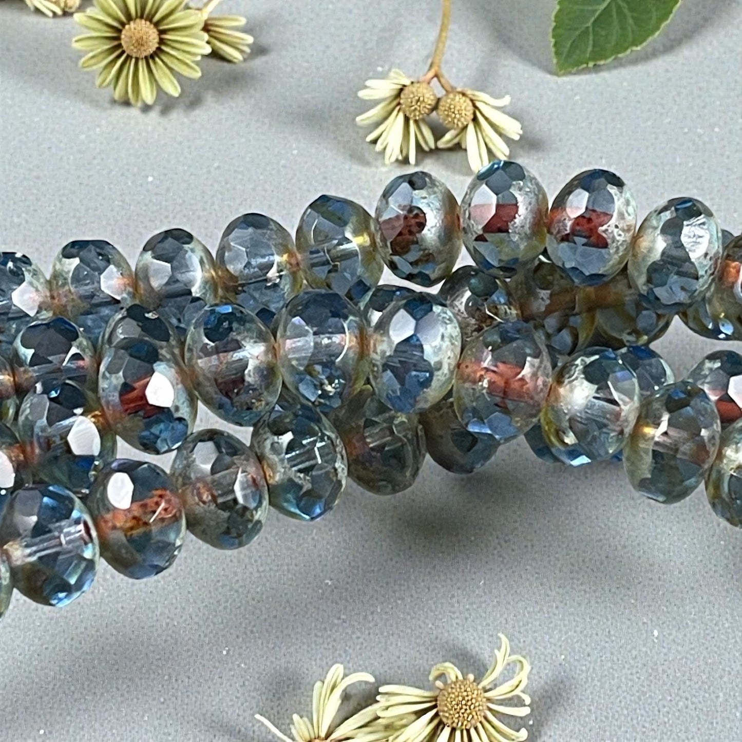 Czech Beads - 8x6mm Faceted Rondelle, Carolina Blue Picasso (R8/OB-108) * 17 Beads