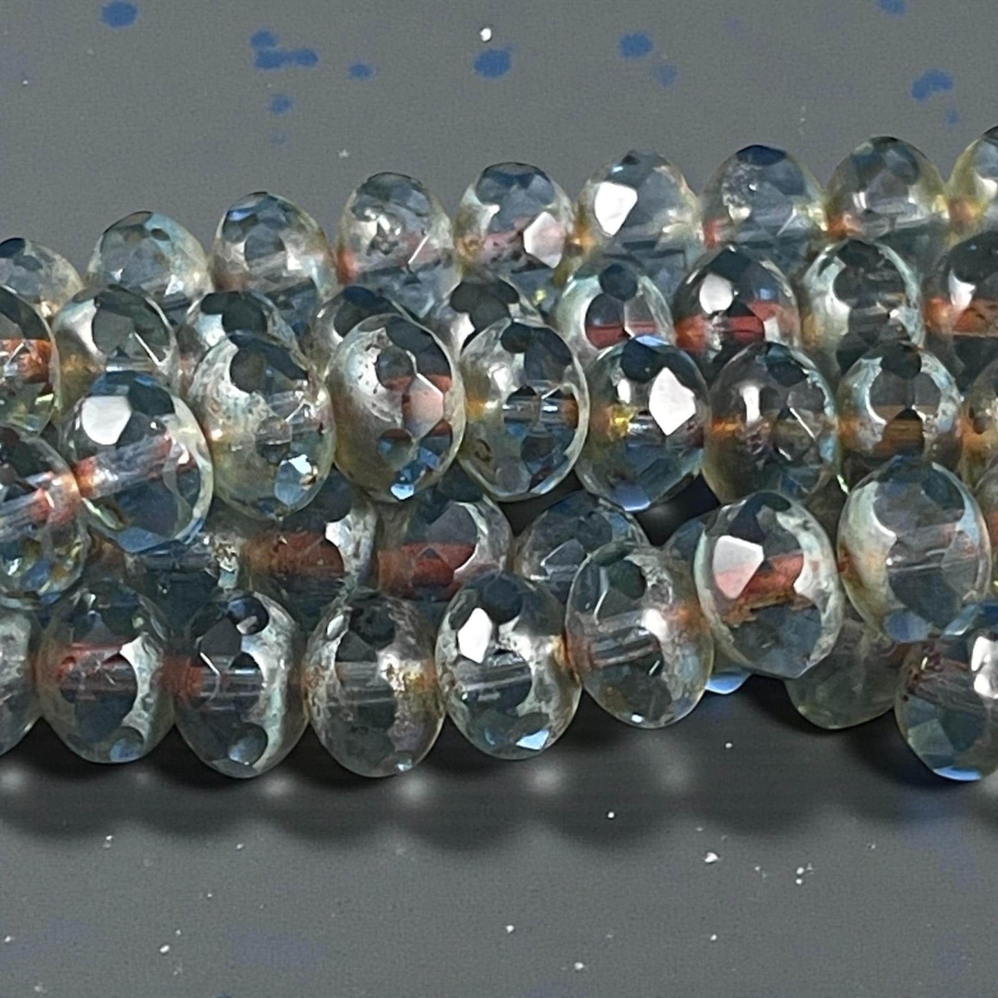 Czech Beads - 8x6mm Faceted Rondelle, Carolina Blue Picasso (R8/OB-108) * 17 Beads