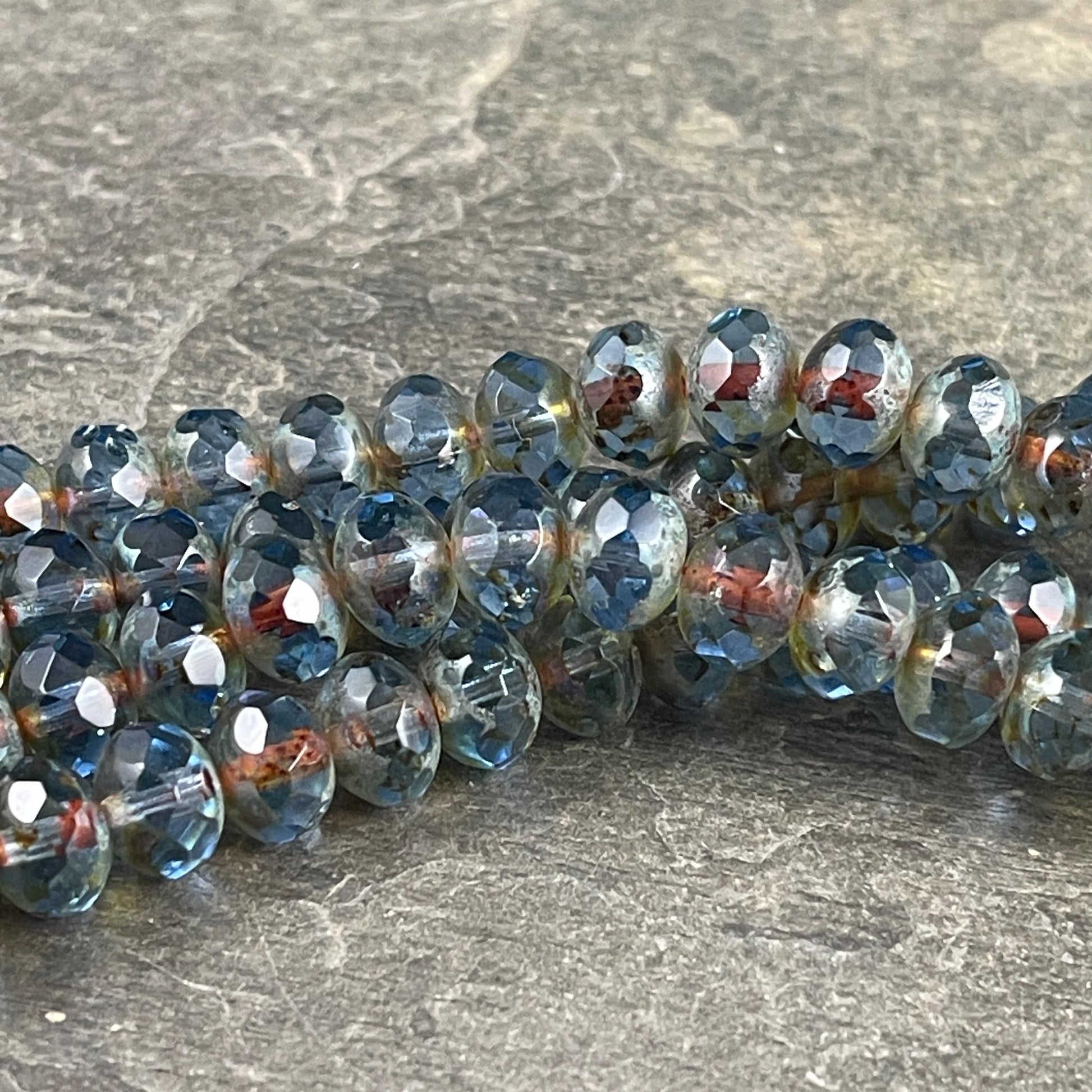 Czech Beads - 8x6mm Faceted Rondelle, Carolina Blue Picasso (R8/OB-108) * 17 Beads