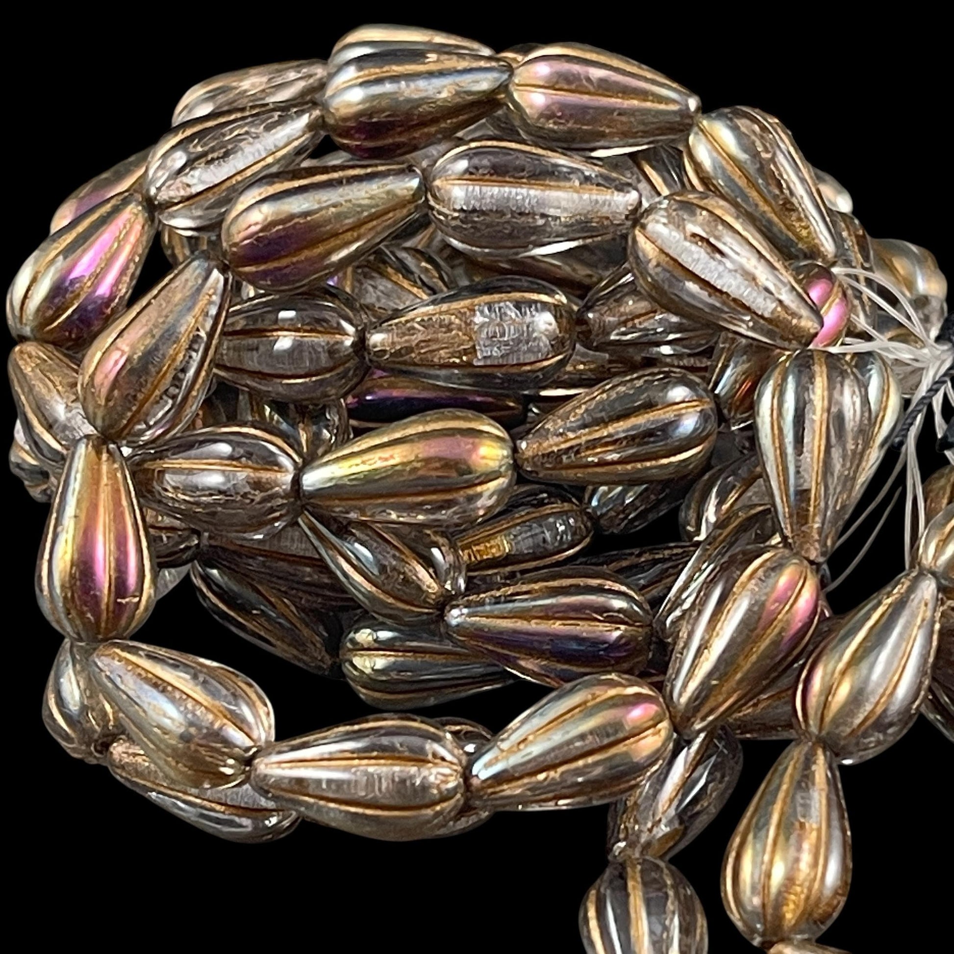 Czech Beads ~ 13x8mm Teardrop, Smoky Topaz with Iridescent Luster (DROP/RJ-5360) * 10 Beads